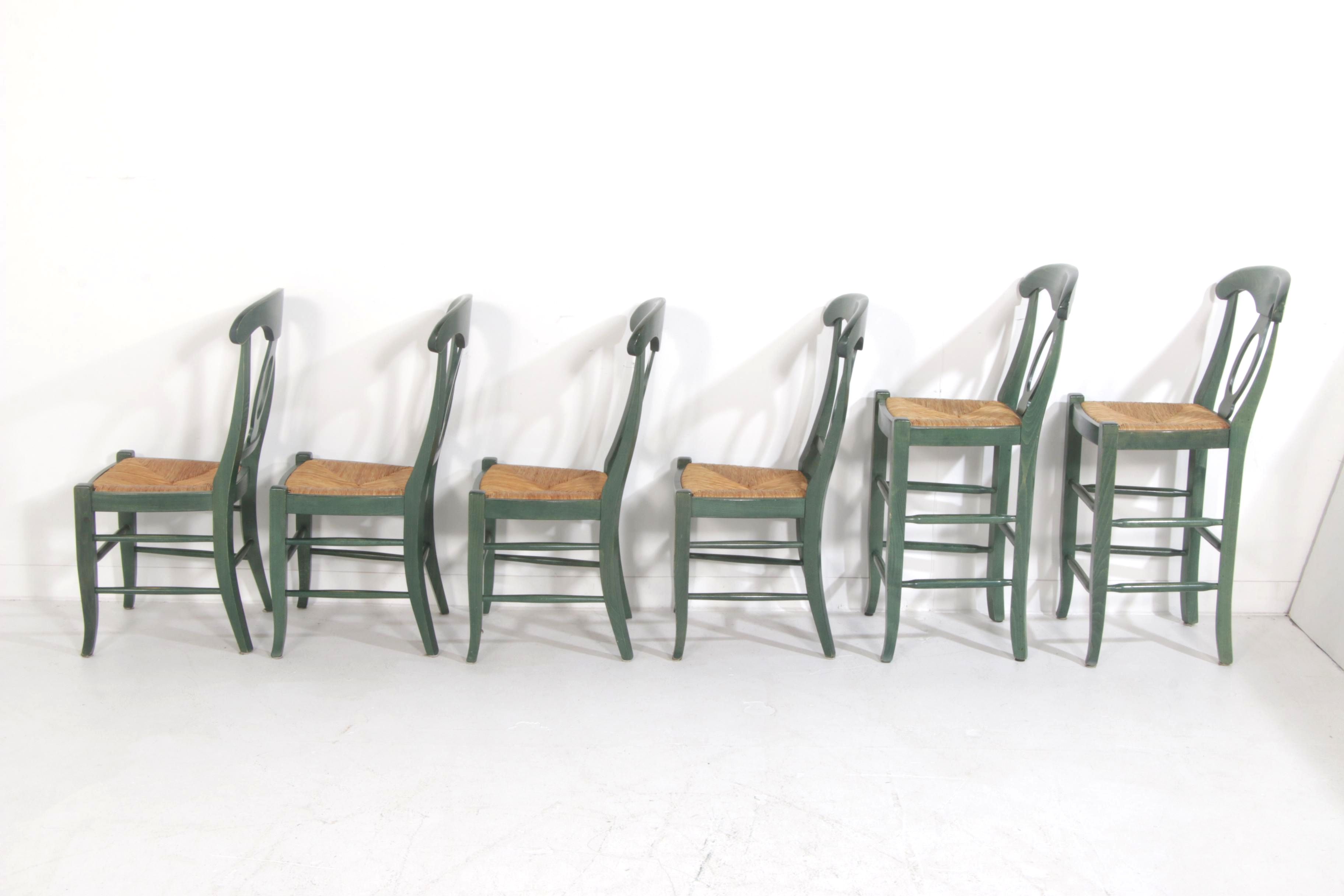 Pottery Barn "Napoleon" Rush Seat Dining Chairs and Bar Stools