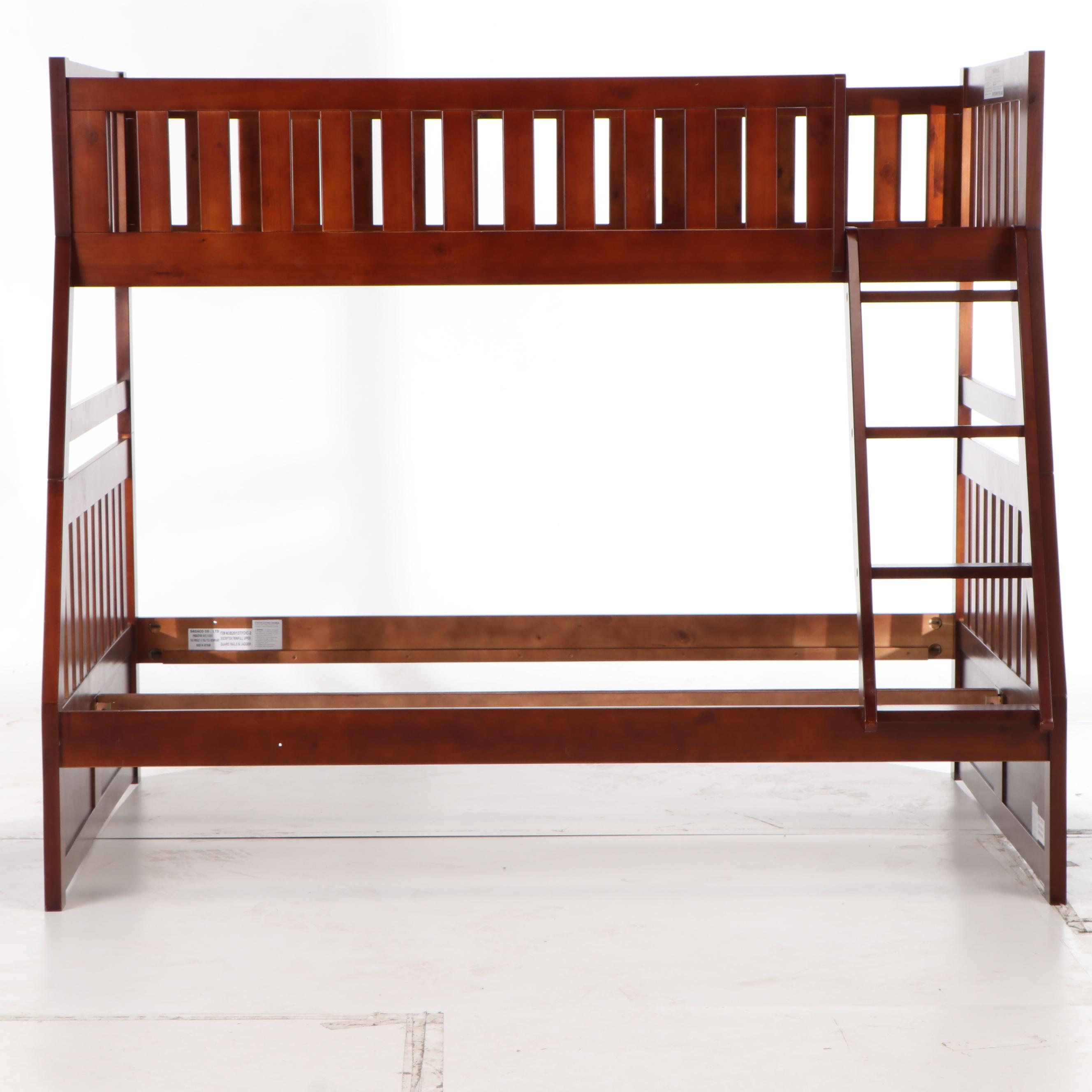 Sadaco Cherry Finish Twin and Full Size Bunk Bed Frame with Ladder, Contemporary