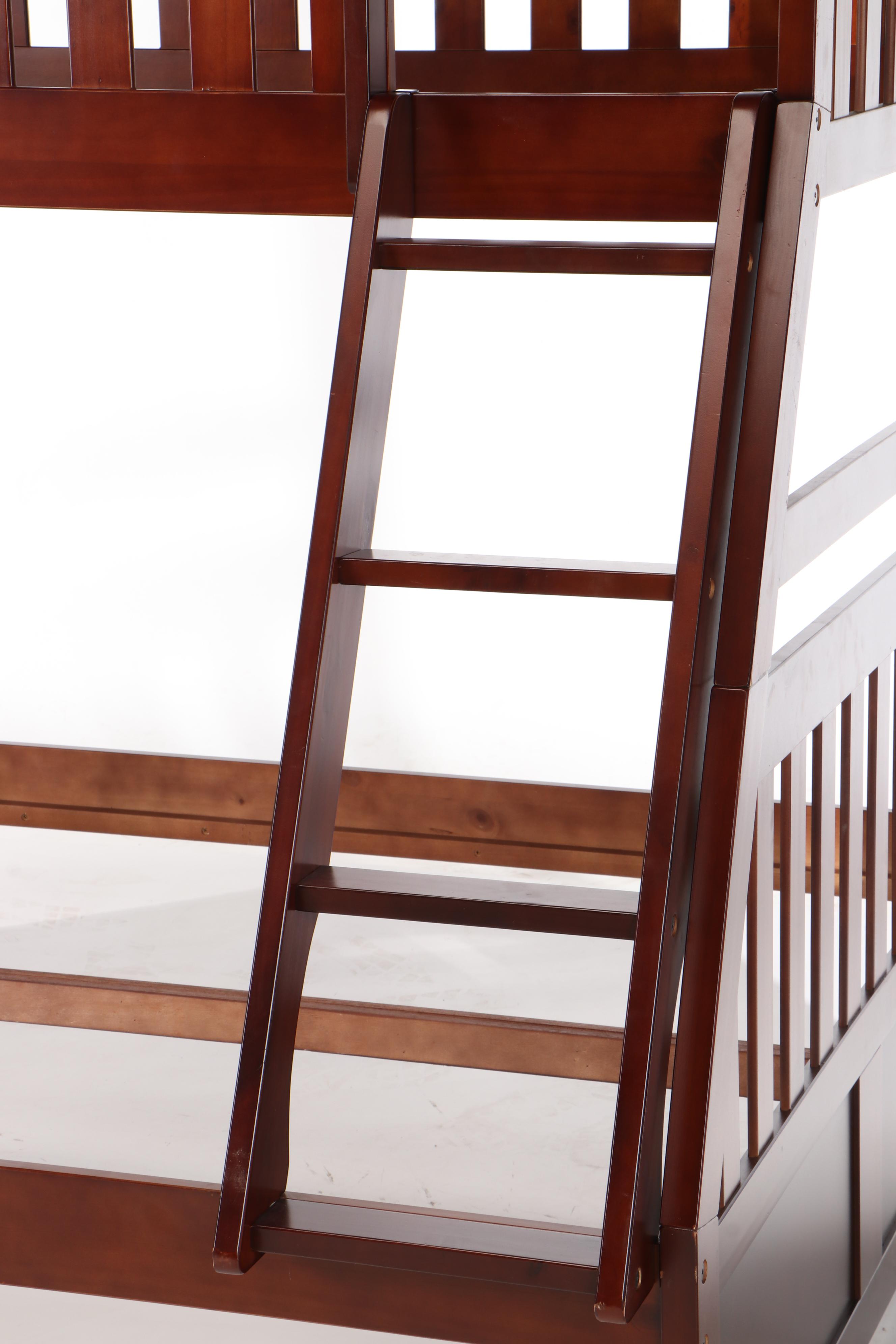 Sadaco Cherry Finish Twin and Full Size Bunk Bed Frame with Ladder, Contemporary