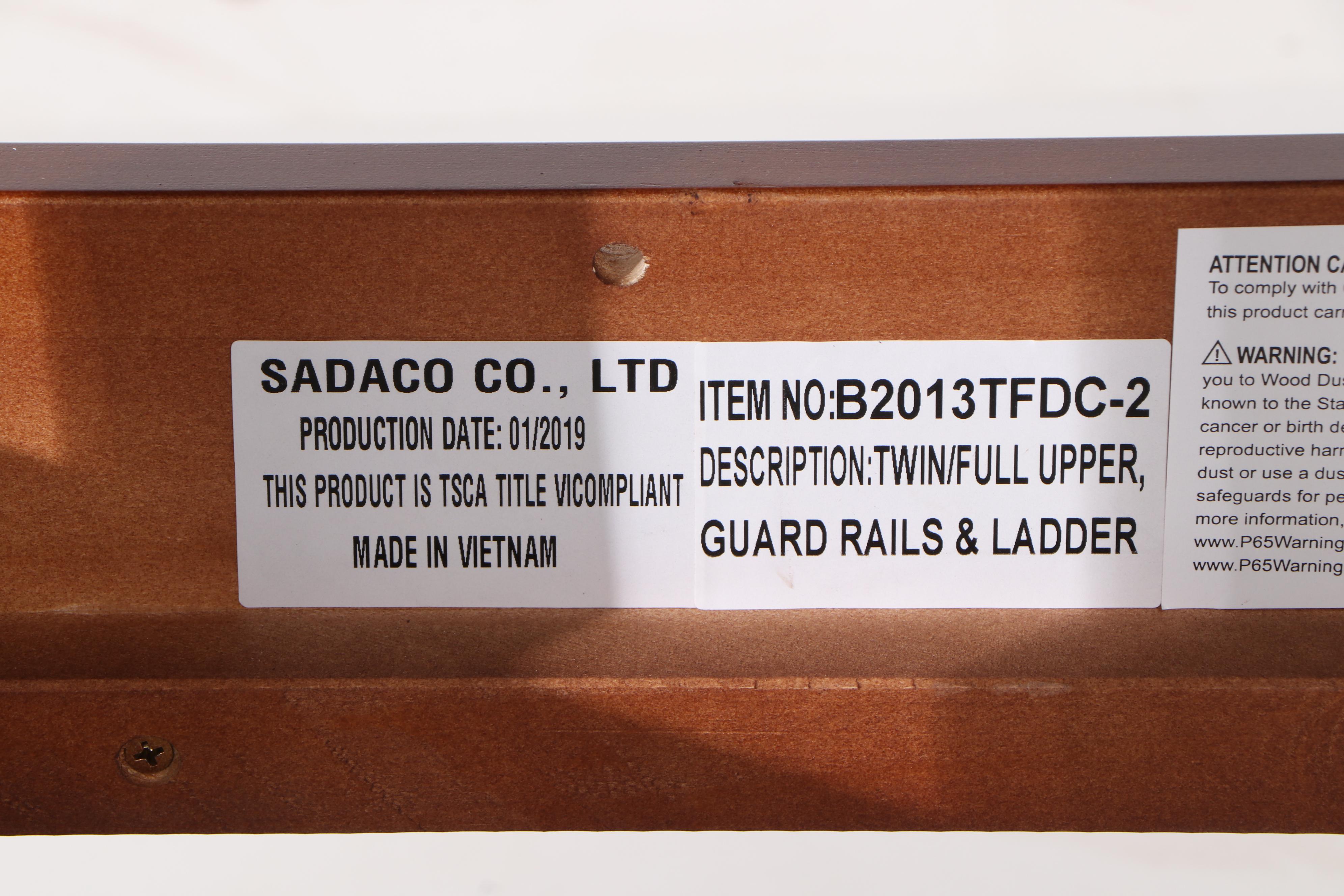 Sadaco Cherry Finish Twin and Full Size Bunk Bed Frame with Ladder, Contemporary