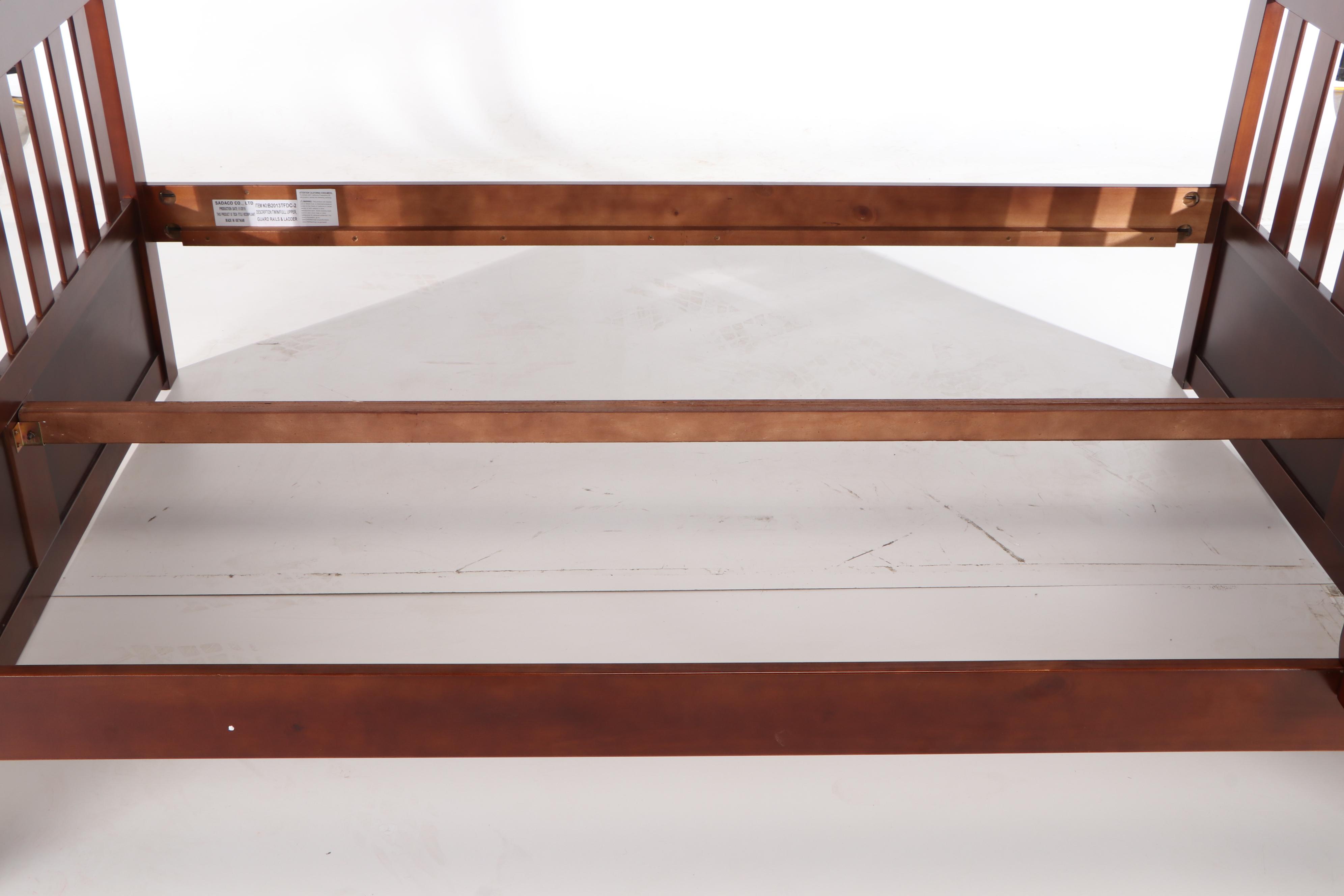 Sadaco Cherry Finish Twin and Full Size Bunk Bed Frame with Ladder, Contemporary