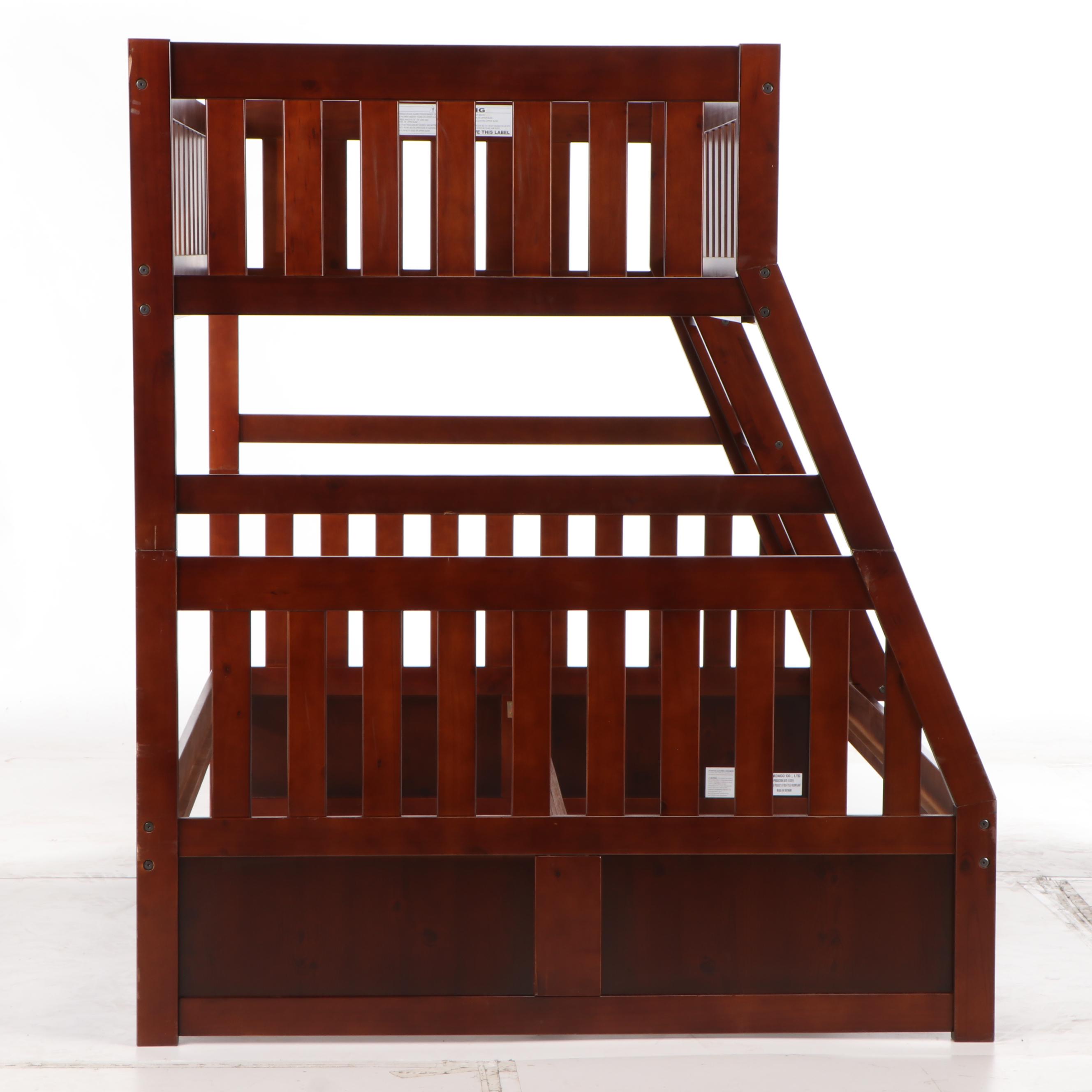 Sadaco Cherry Finish Twin and Full Size Bunk Bed Frame with Ladder, Contemporary