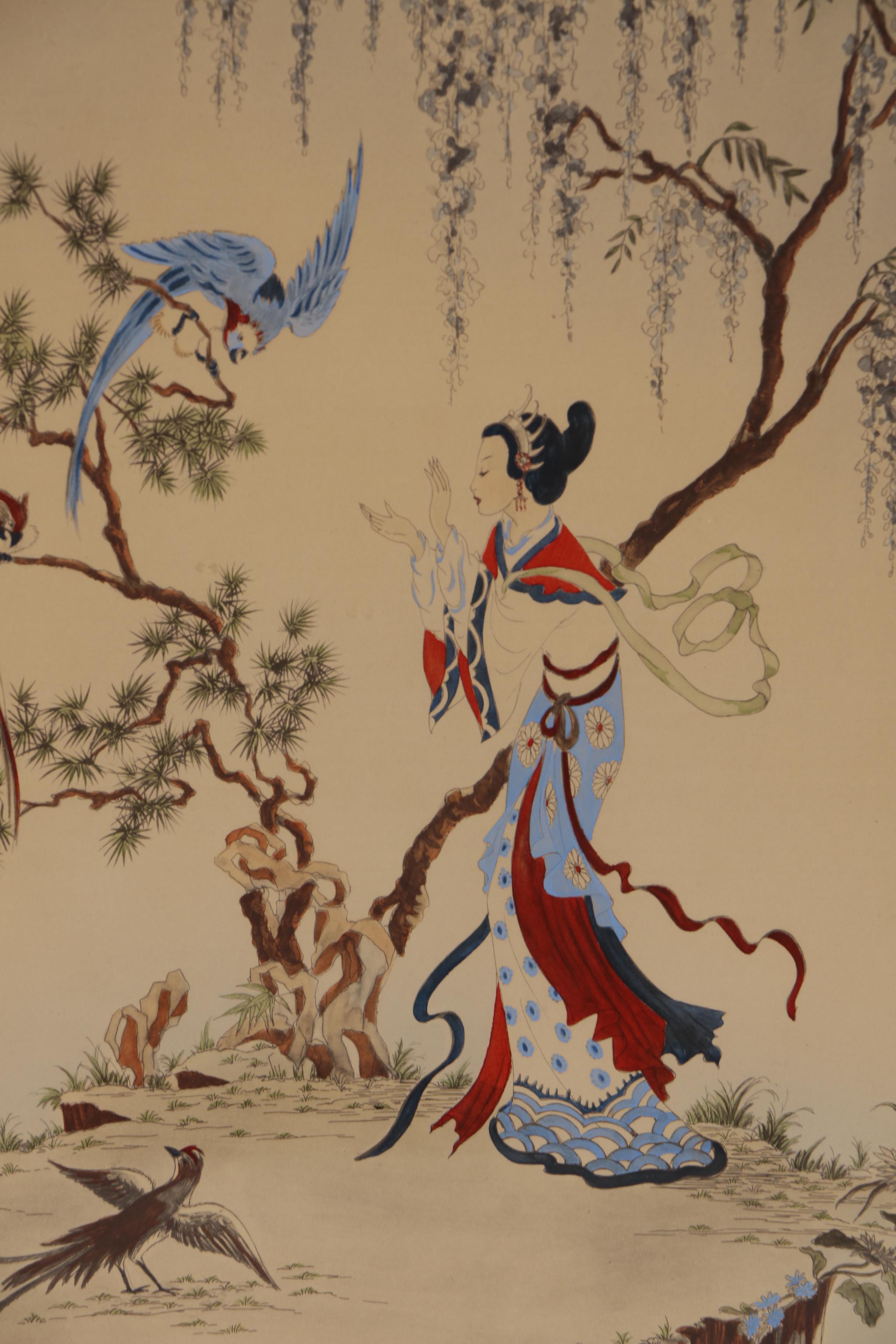 East Asian Gouache Embellished Collotype after Enila Lowe