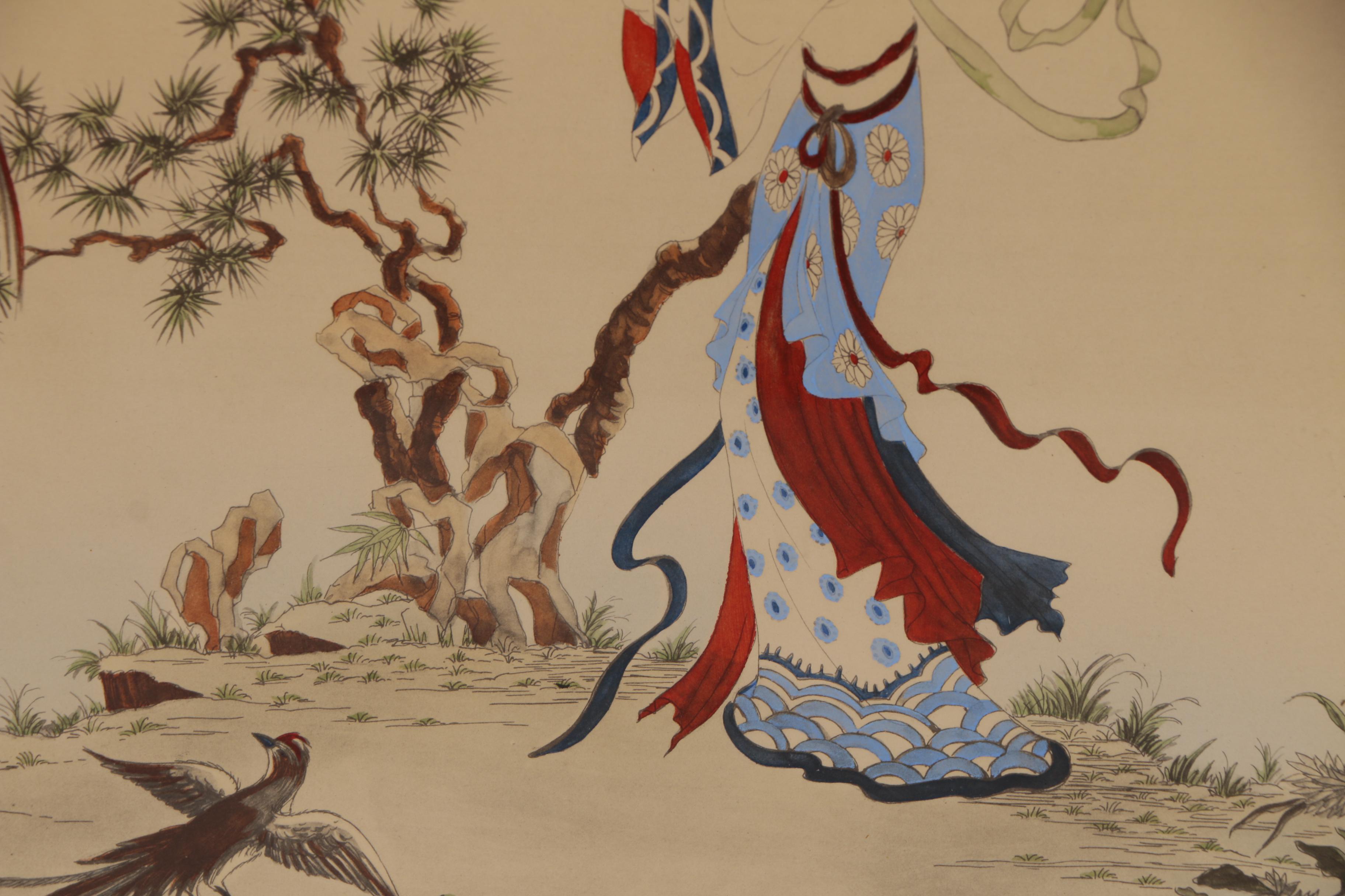 East Asian Gouache Embellished Collotype after Enila Lowe