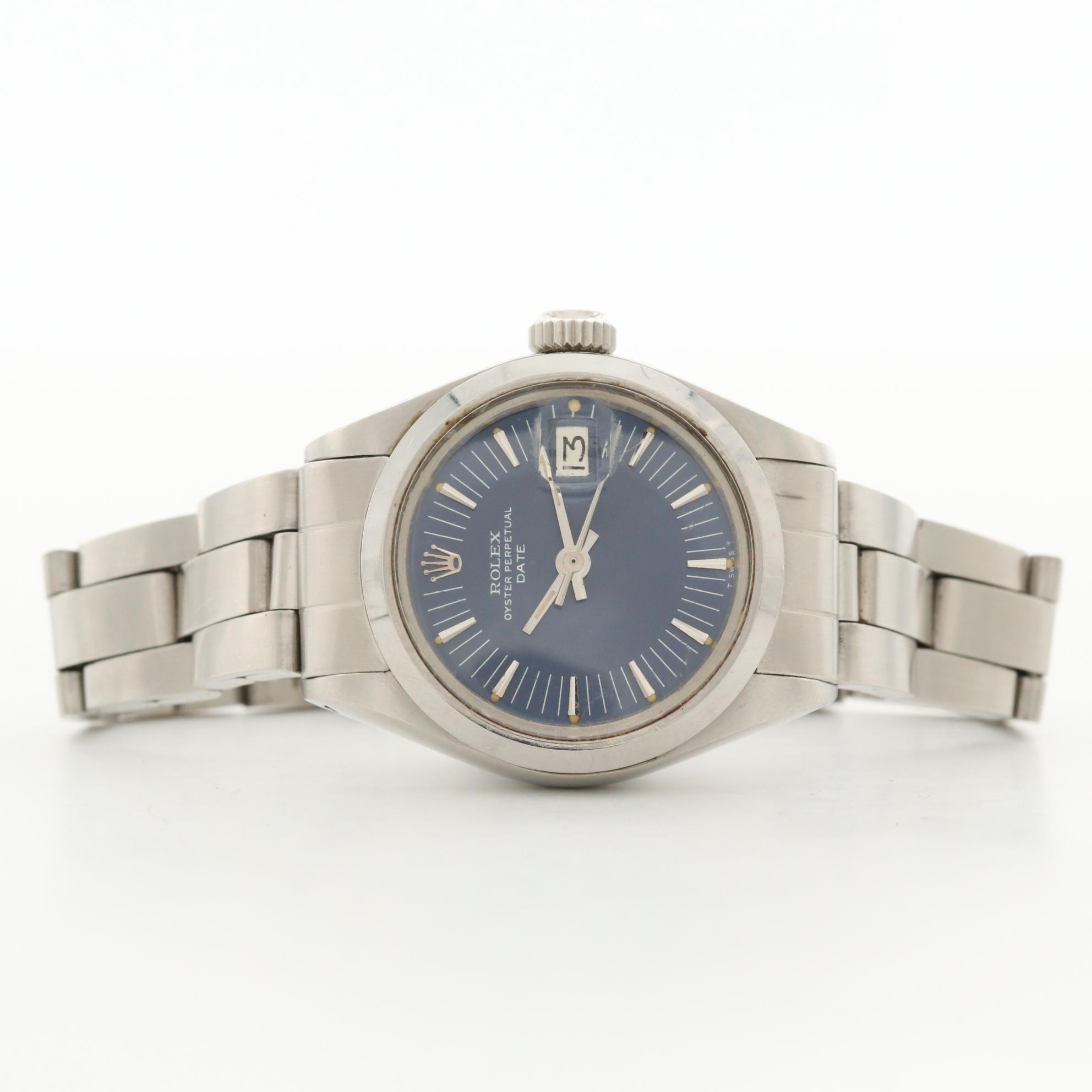 Vintage Rolex Oyster Perpetual Stainless Steel Watch With Date Window