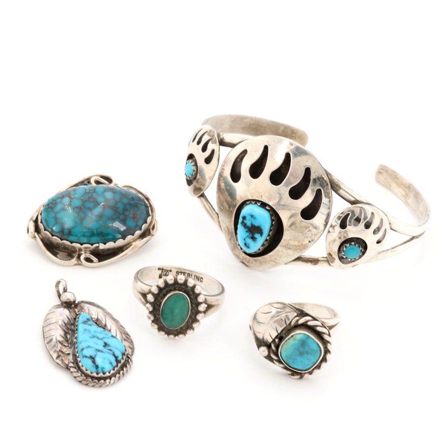 Southwestern Style Sterling Silver Turquoise Jewelry including Bell Trading Co.
