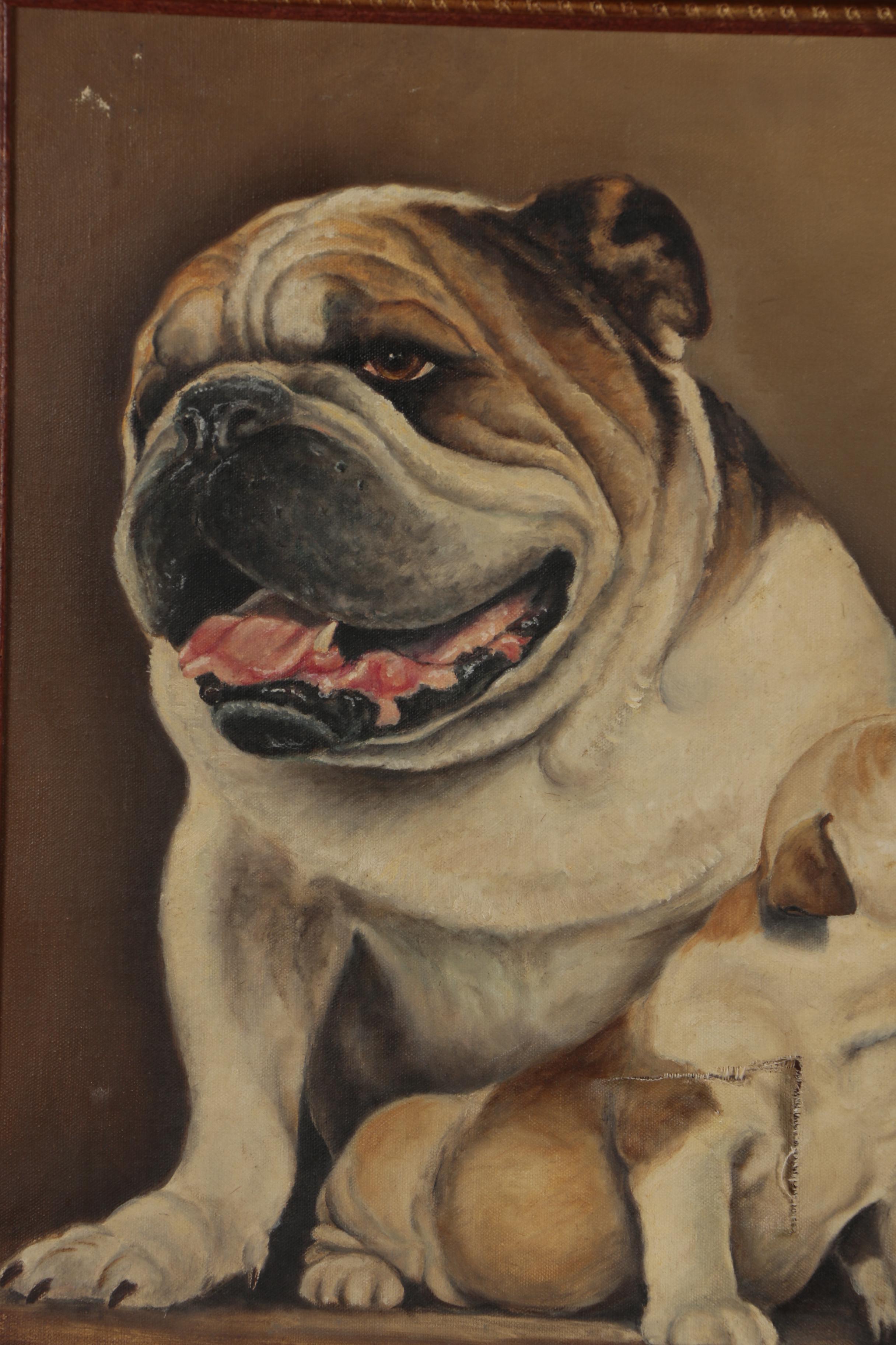 Ginnie Crozier Otis Oil Painting "English Bulldog and Pup", 1969