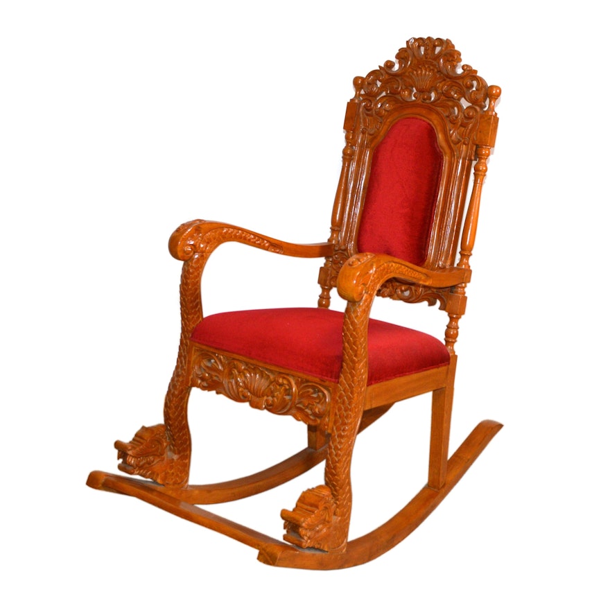 Indonesian Throne Style Rocking Chair, Vintage