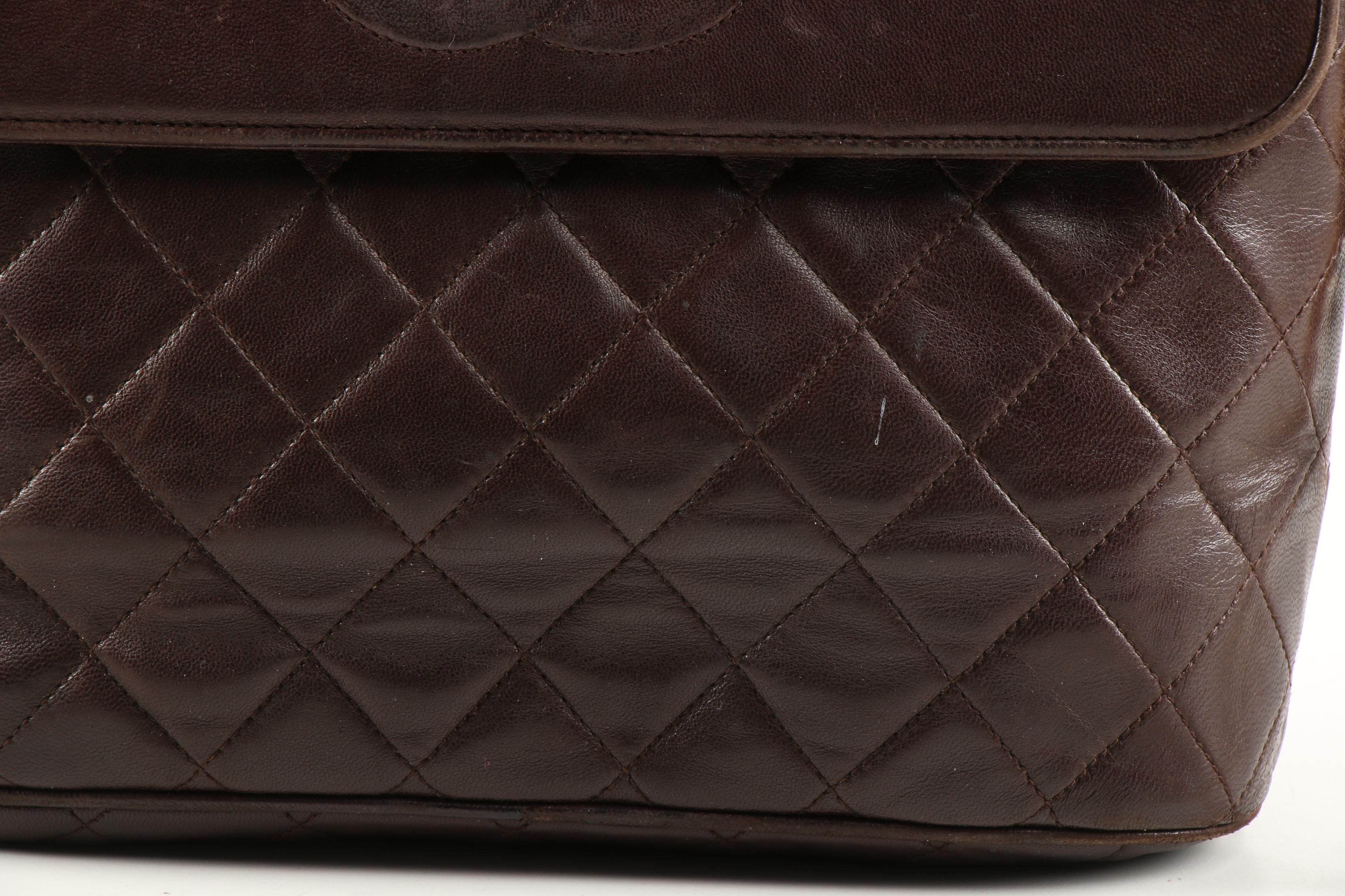 Chanel Dark Brown Quilted Lambskin Leather Chain Shoulder Bag with Tassel