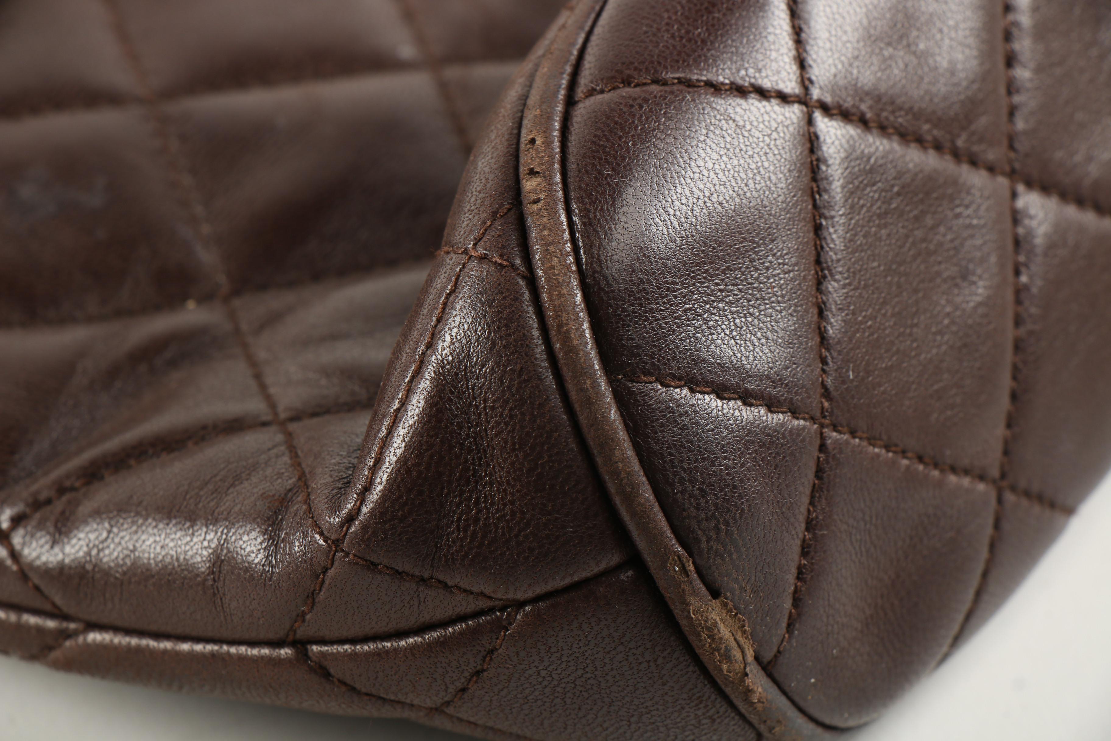 Chanel Dark Brown Quilted Lambskin Leather Chain Shoulder Bag with Tassel