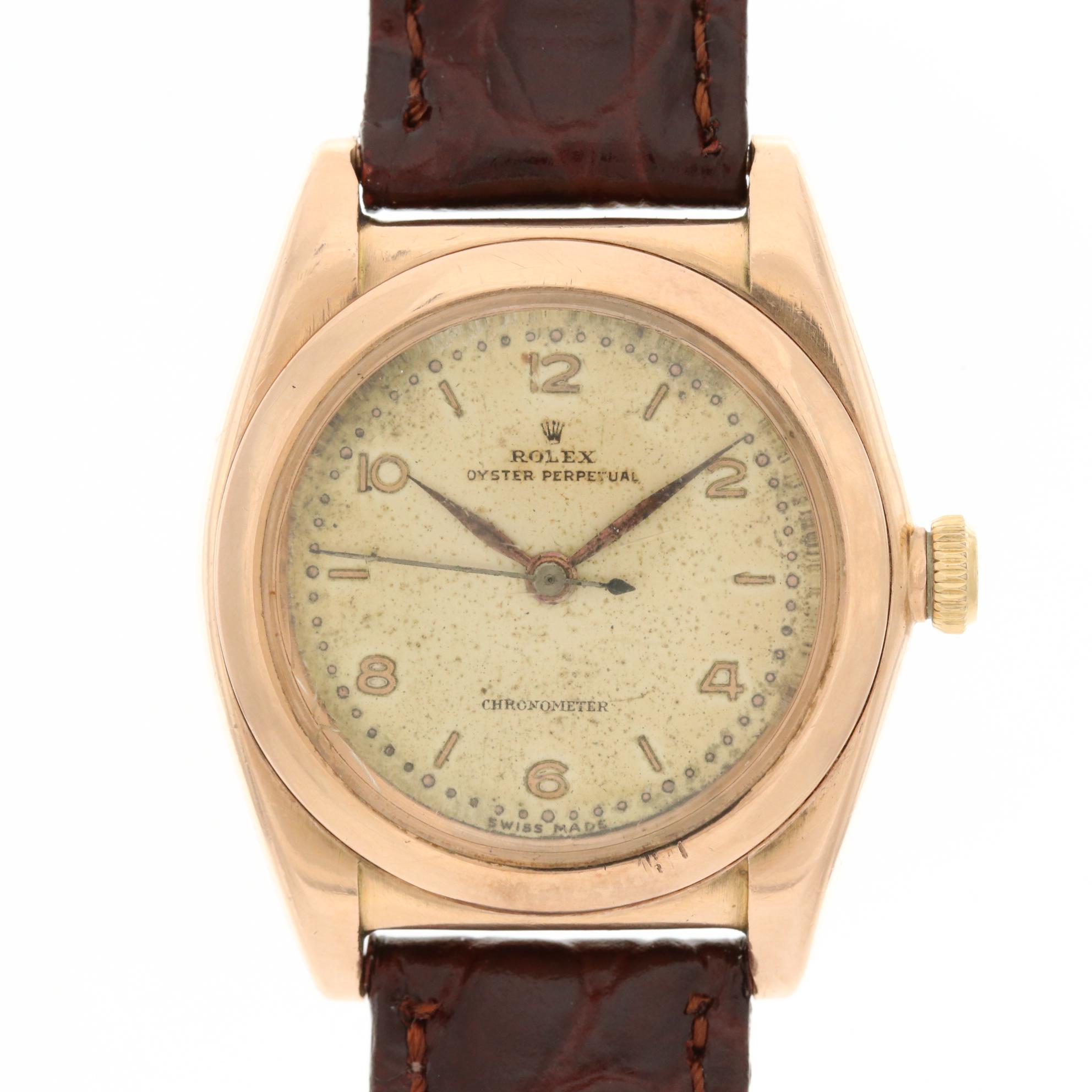 Vintage Rolex 14K Rose Gold Bubble Back Watch