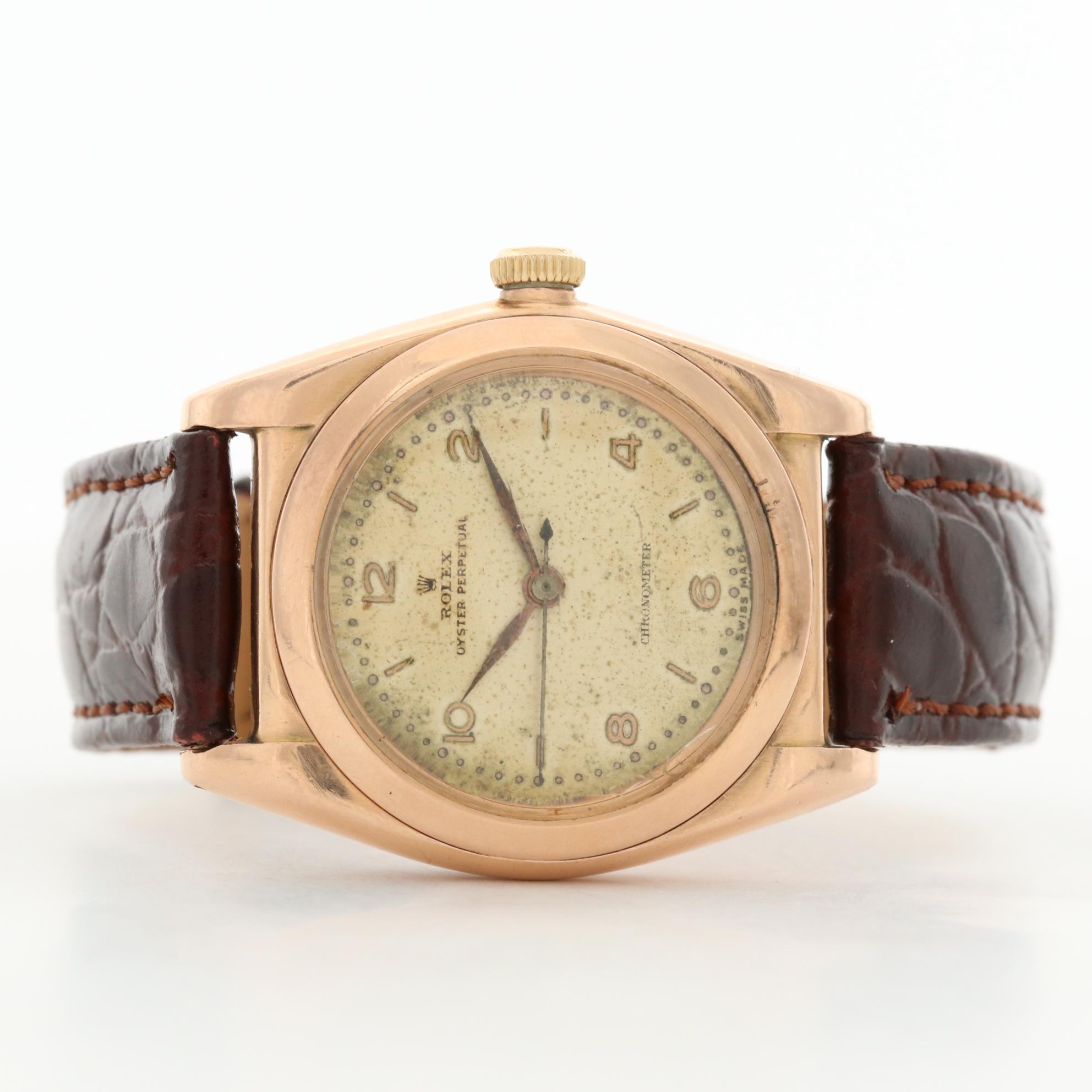 Vintage Rolex 14K Rose Gold Bubble Back Watch