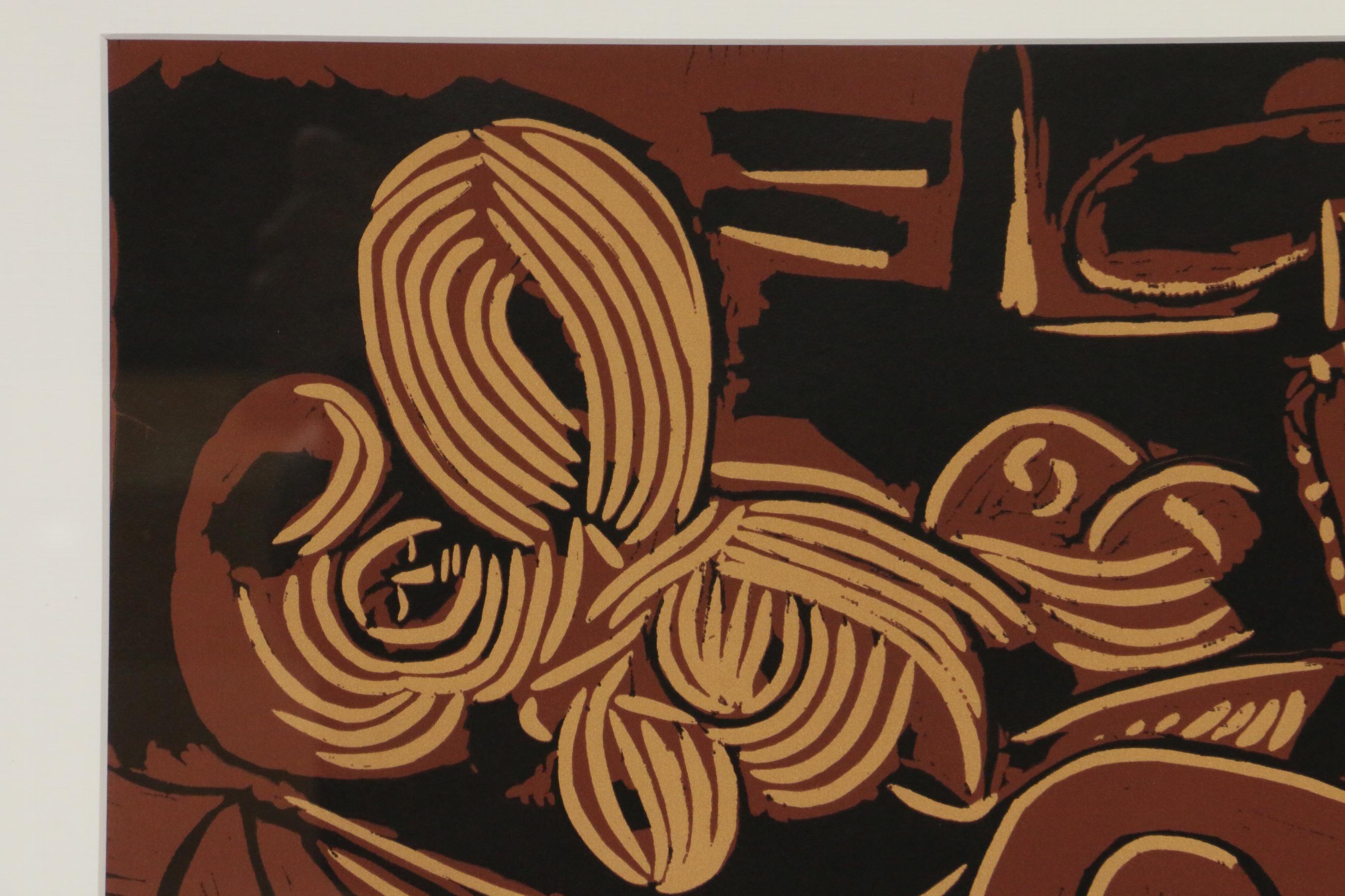 Pablo Picasso Linoleum Cut "Reclining Woman and Picador with Guitar"