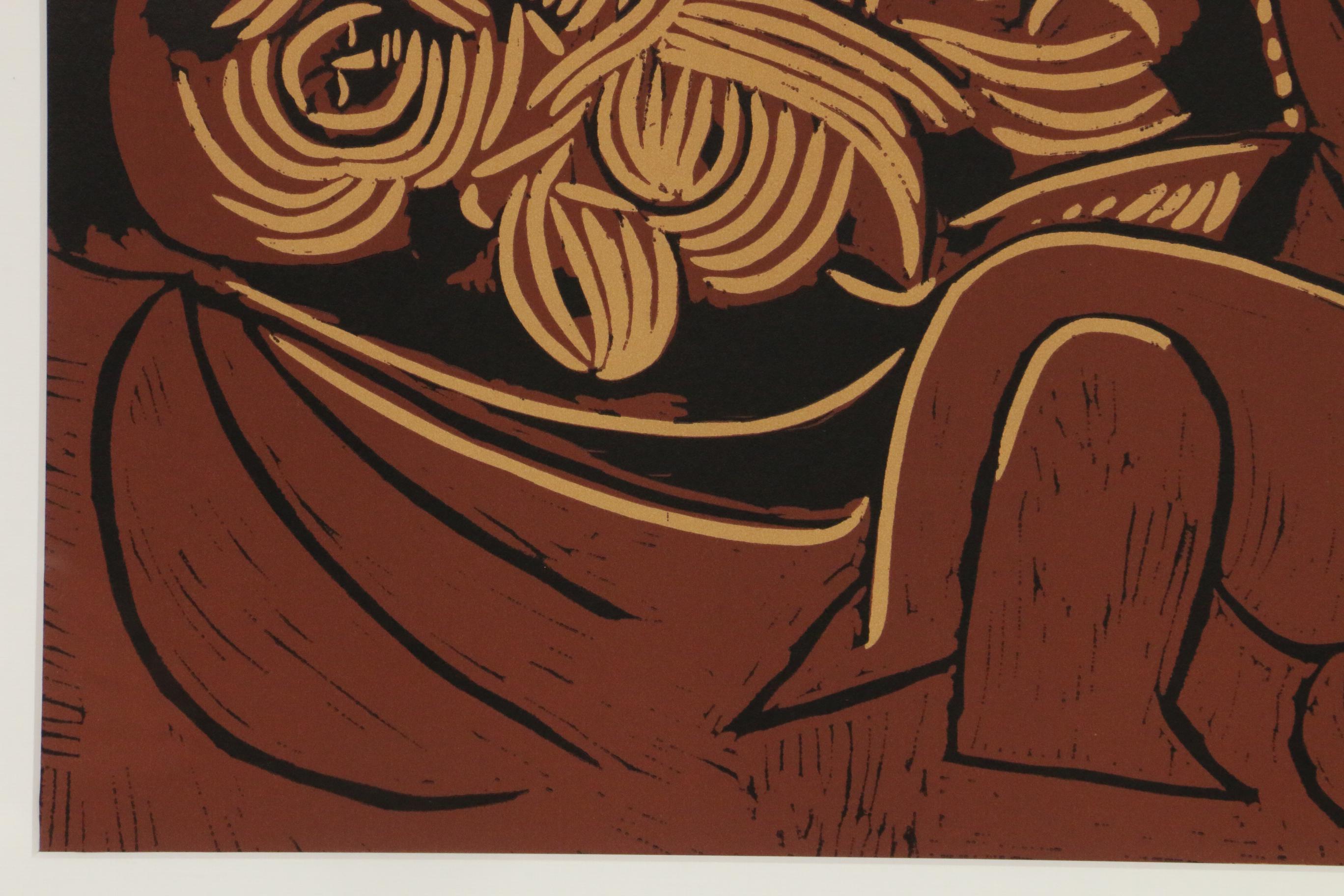 Pablo Picasso Linoleum Cut "Reclining Woman and Picador with Guitar"