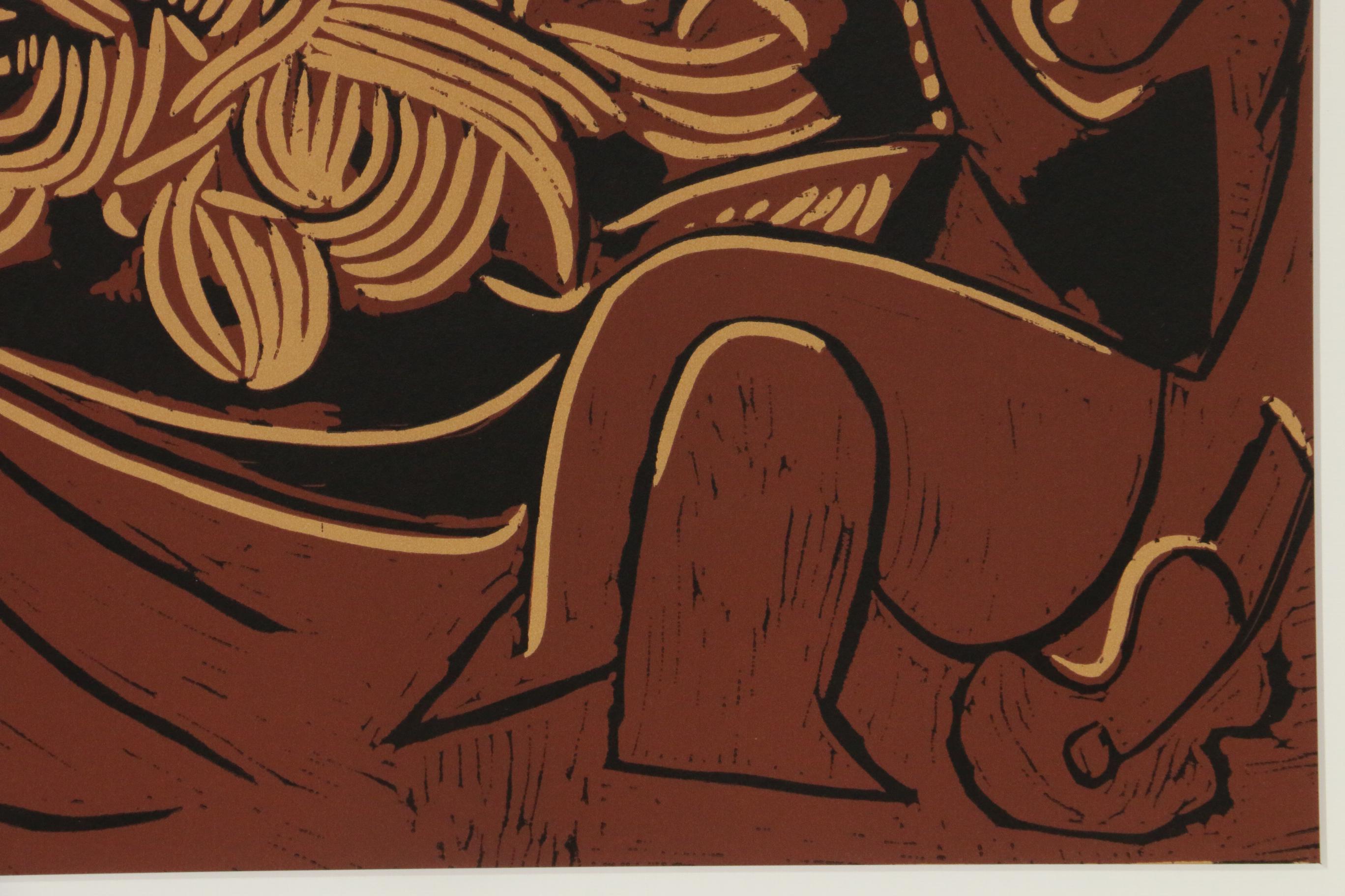 Pablo Picasso Linoleum Cut "Reclining Woman and Picador with Guitar"