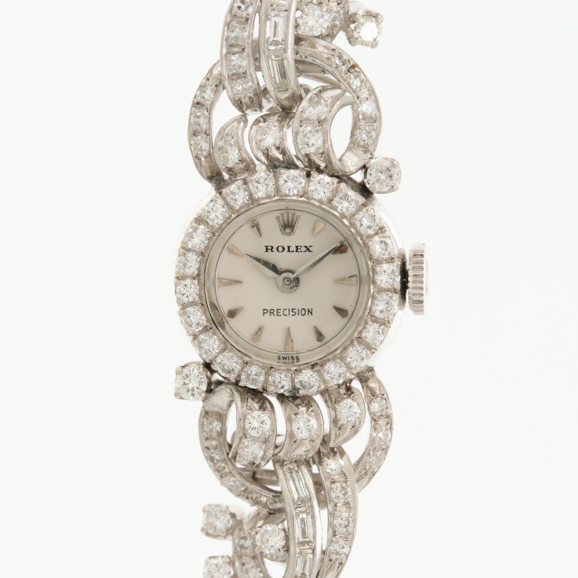 Vintage 18K White Gold Rolex With Custom 3.21 CTW Diamond Band and Case