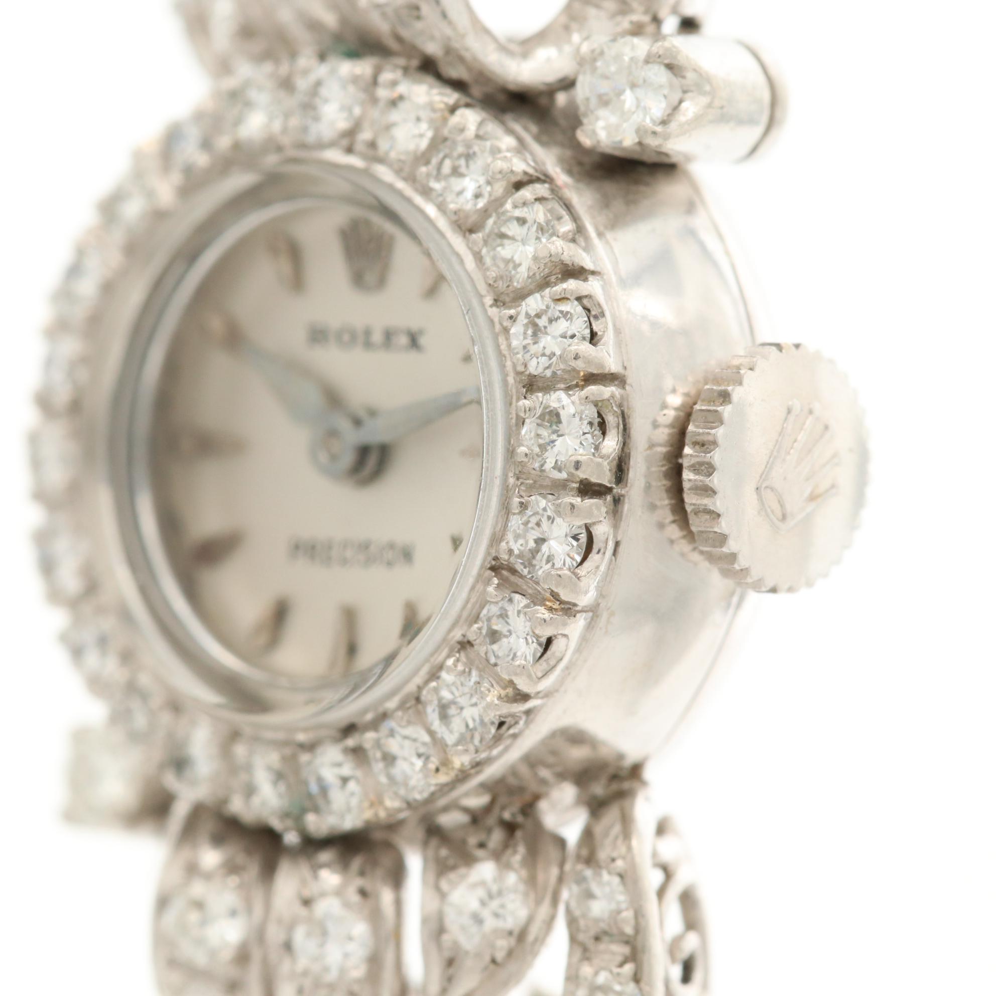 Vintage 18K White Gold Rolex With Custom 3.21 CTW Diamond Band and Case