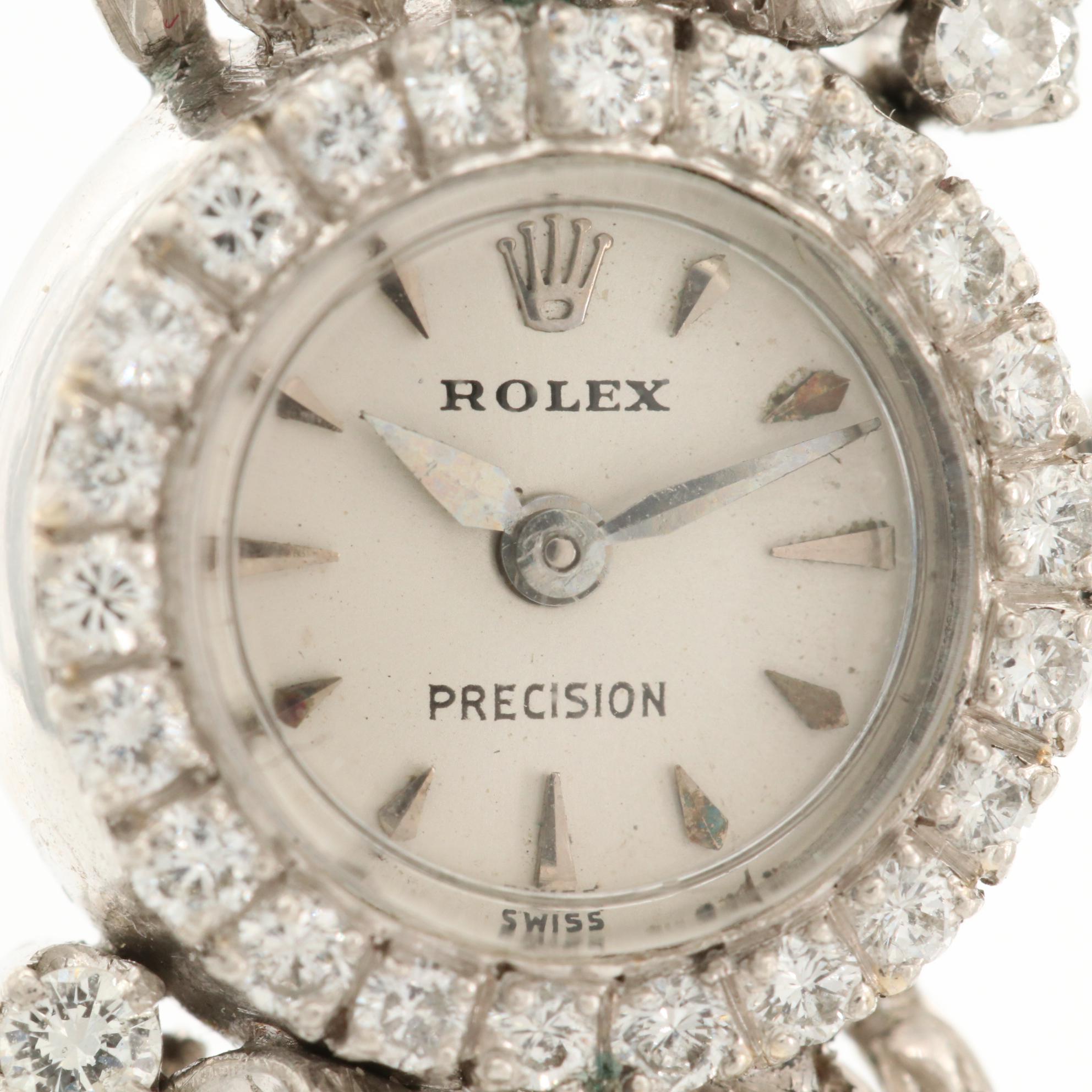 Vintage 18K White Gold Rolex With Custom 3.21 CTW Diamond Band and Case