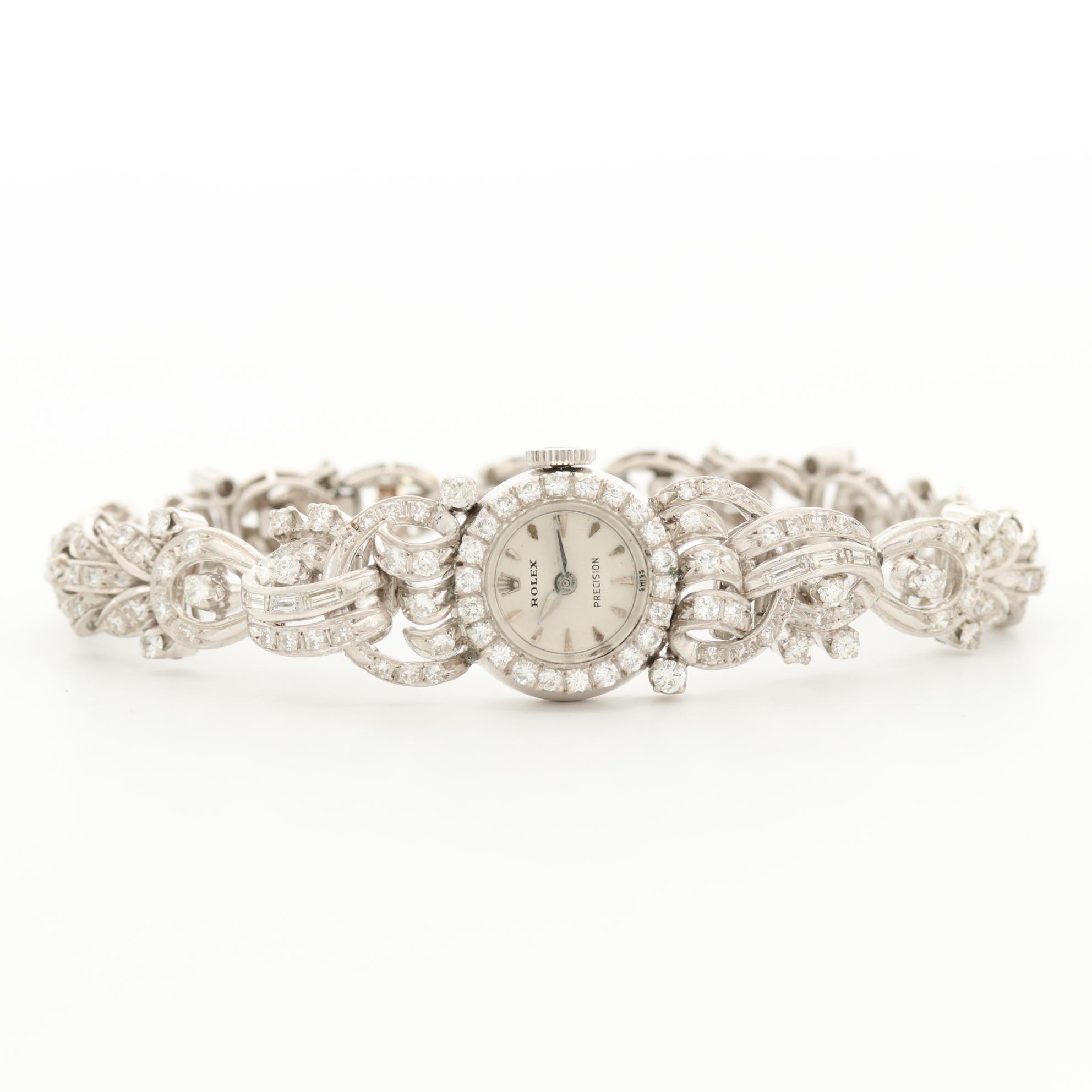 Vintage 18K White Gold Rolex With Custom 3.21 CTW Diamond Band and Case