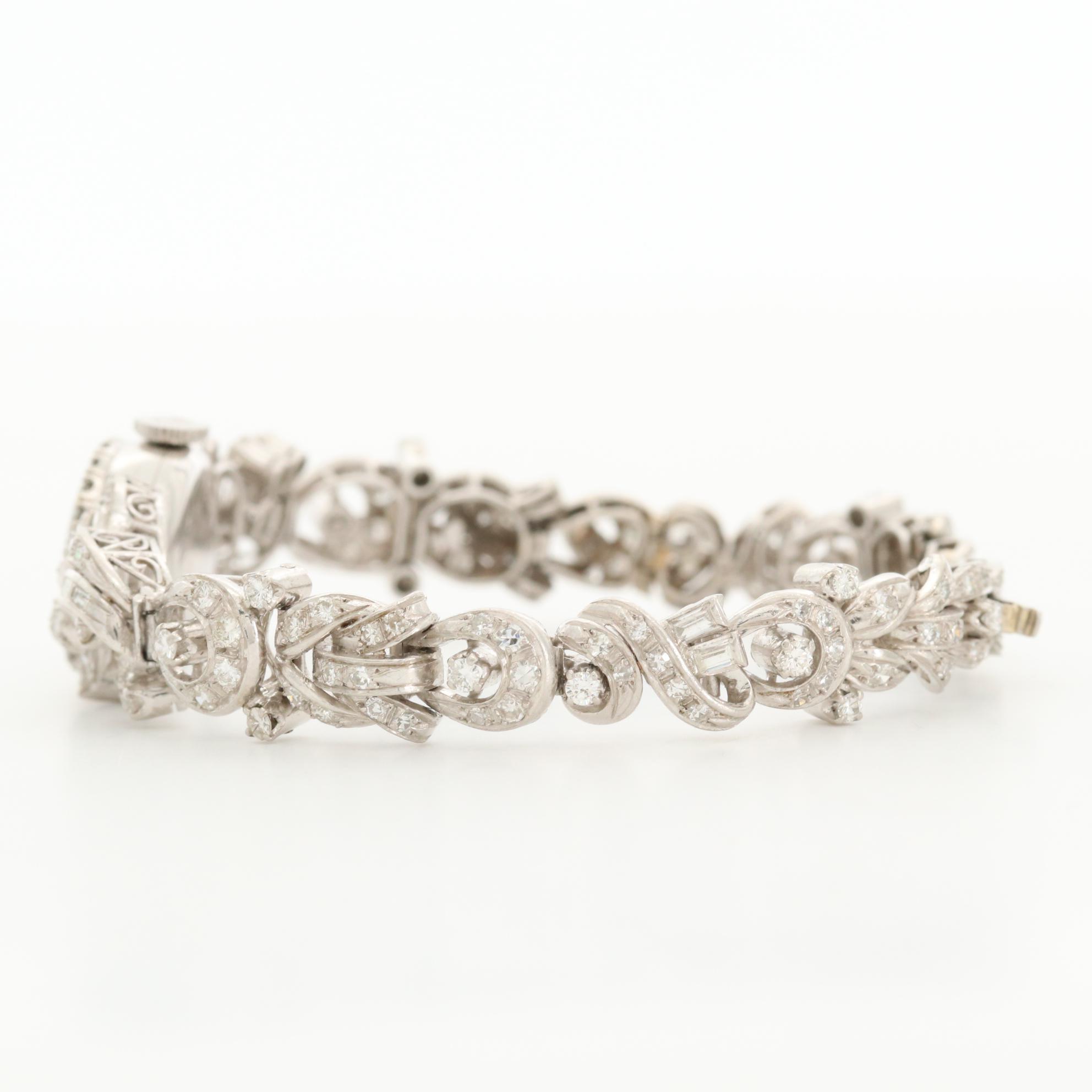 Vintage 18K White Gold Rolex With Custom 3.21 CTW Diamond Band and Case