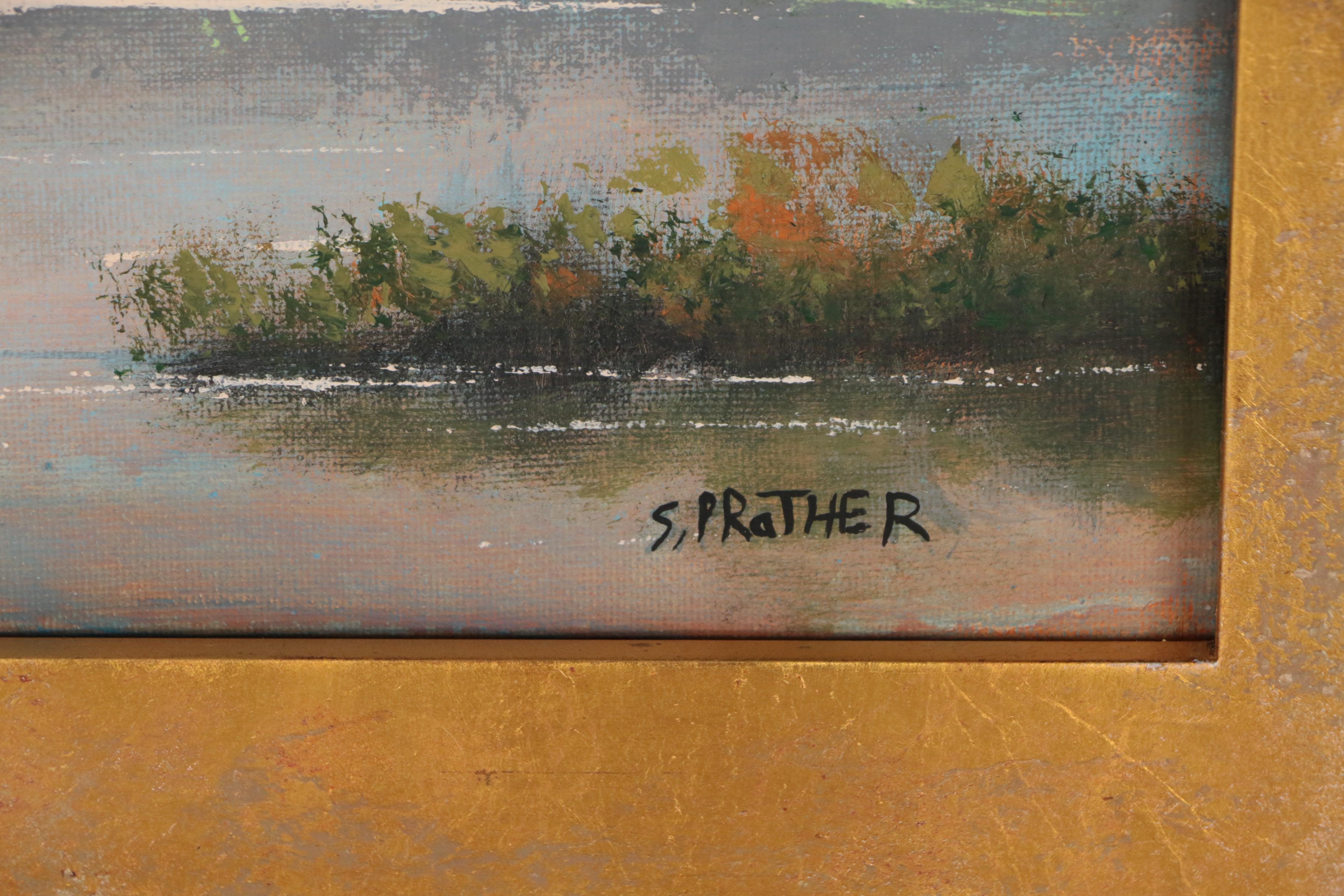 Stan Prather Oil Painting of Tropical Landscape with Flamingo