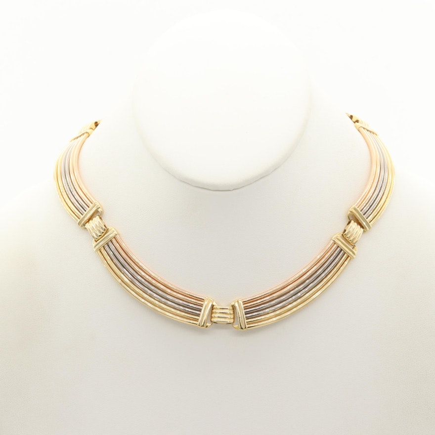 18K Yellow, White and Rose Gold Collar Necklace