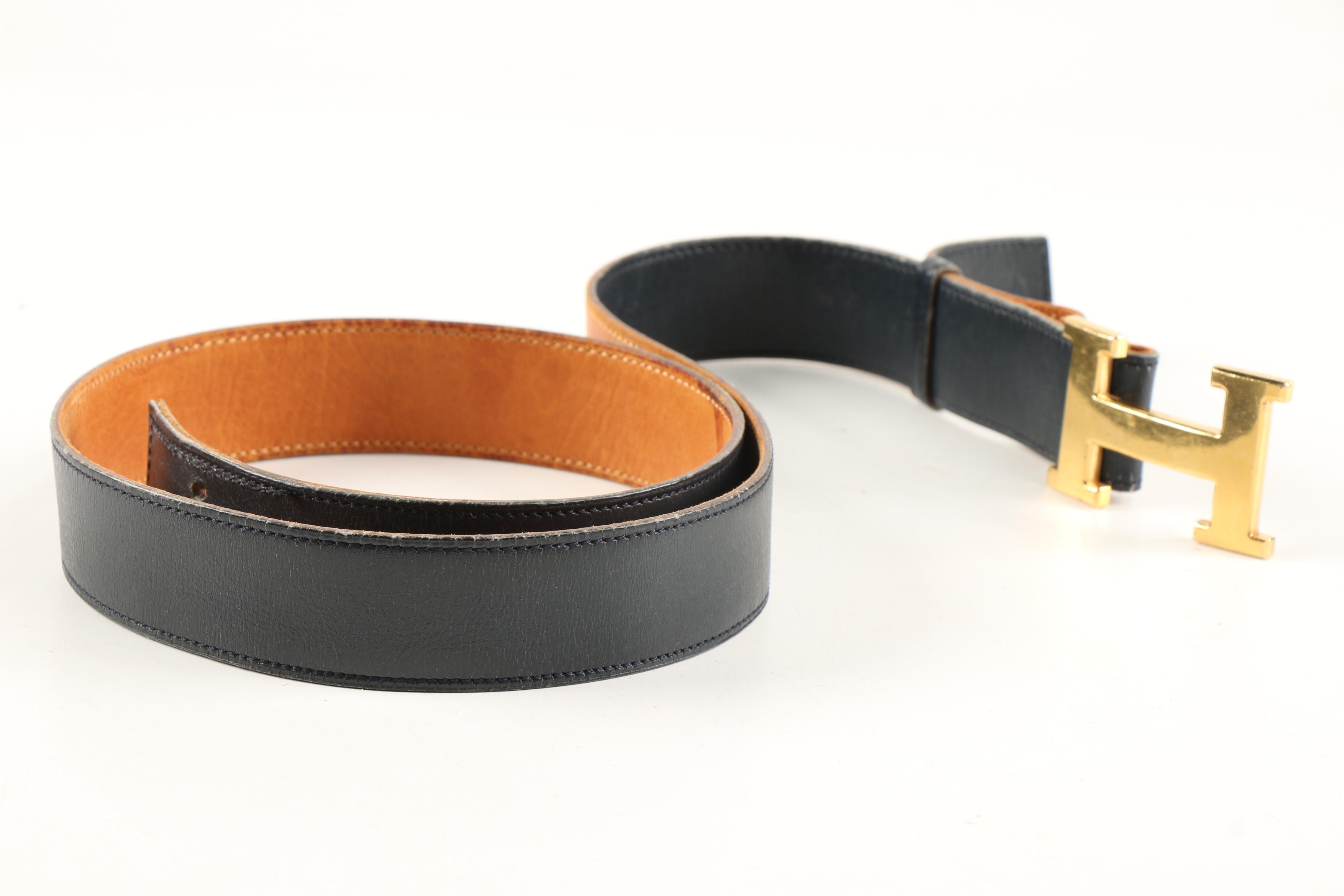 Hermès Gold Tone H Buckle on Black Box Calf Leather Belt