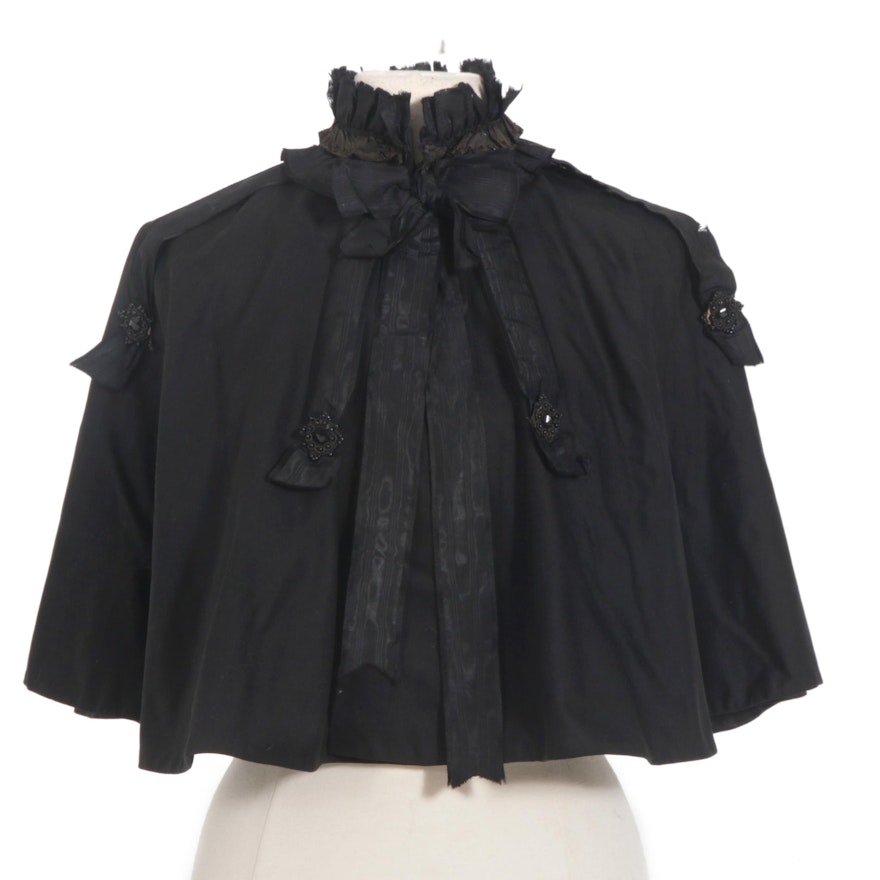 Victorian Mourning Capelet with Jet Beading, 19th Century