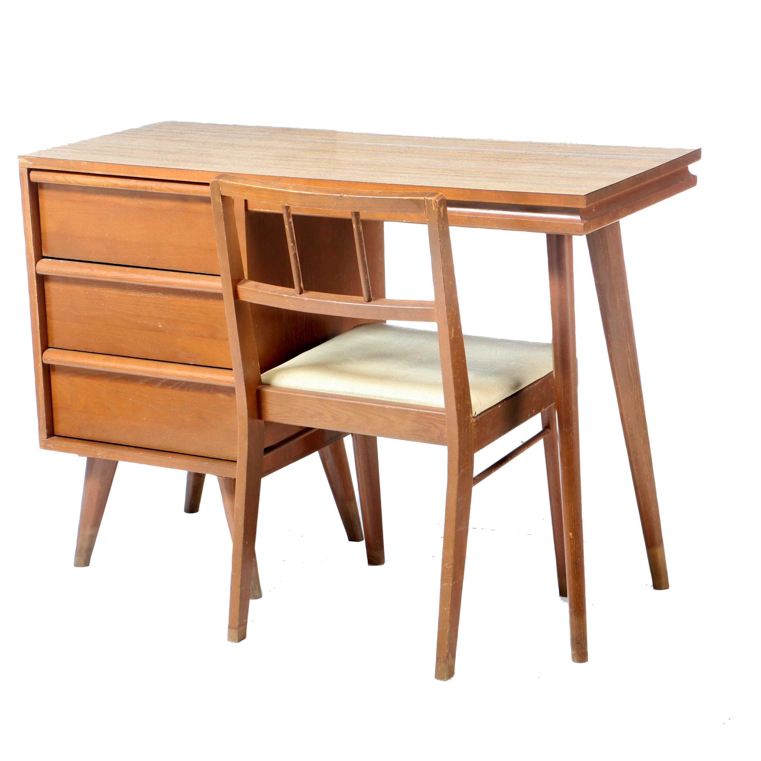 Mid Century Modern Walnut and Laminate Desk with Chair