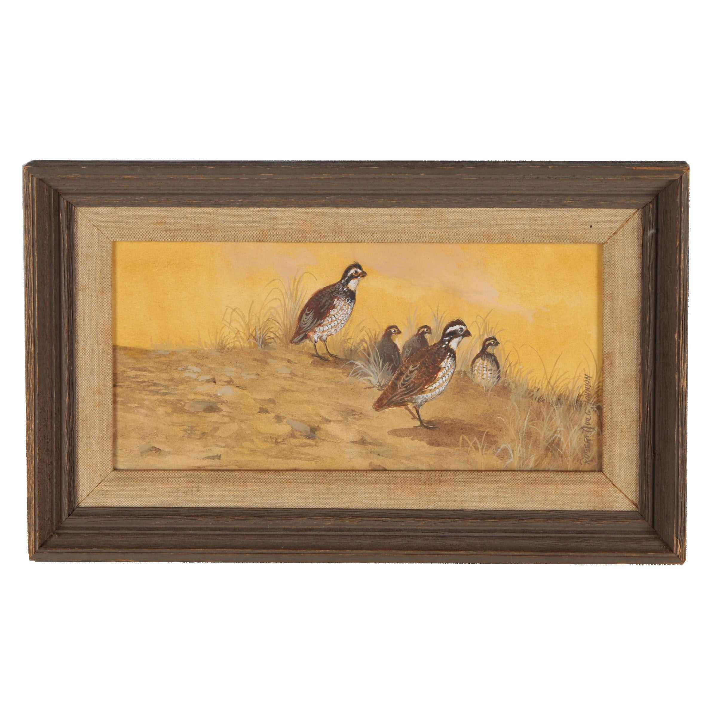 Robert Quill Johnson Gouache and Watercolor Painting of Bobwhite Quail