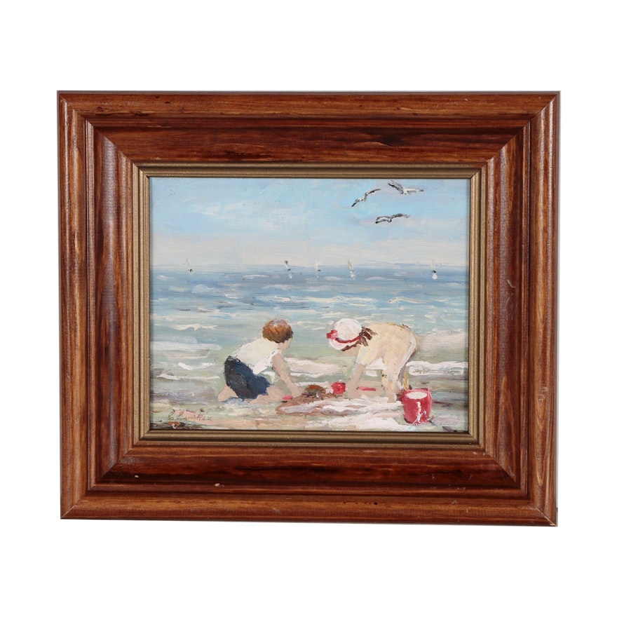 Carol Simkin Oil Painting of Beach Scene with Children