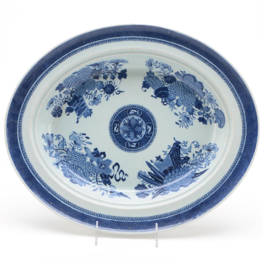 Chinese Porcelain Canton Blue and White Bowl Platter, Mid to Late 19th Century