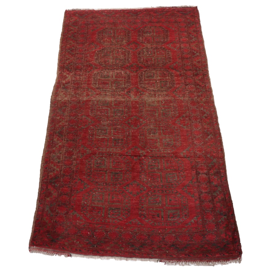 3'10 x 7'3 Hand-Knotted Afghani Turkoman Wool Rug, 1930s