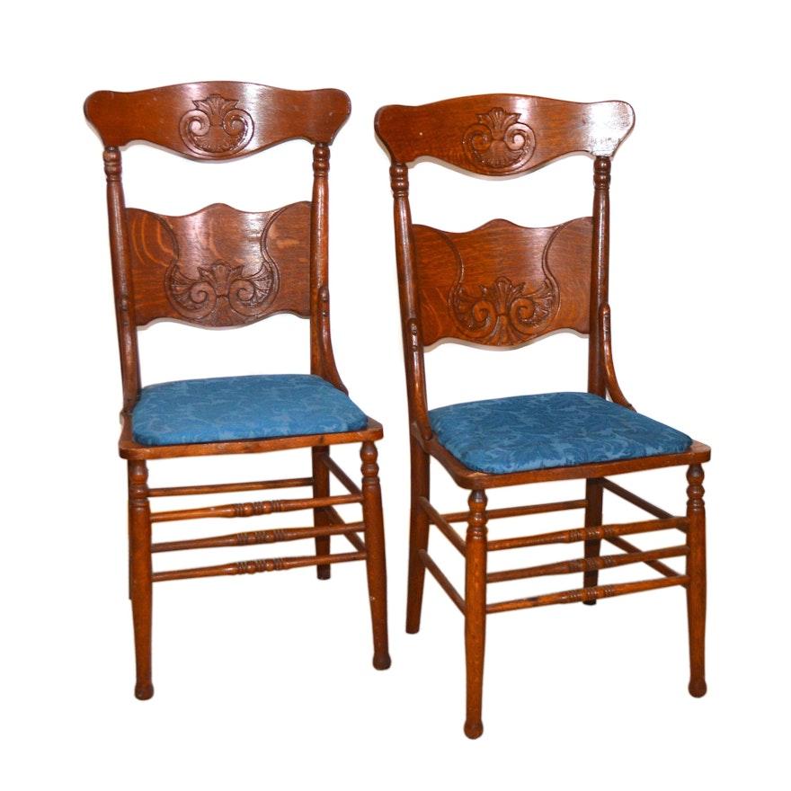 Victorian Oak Carved Side Chairs, Early 20th Century