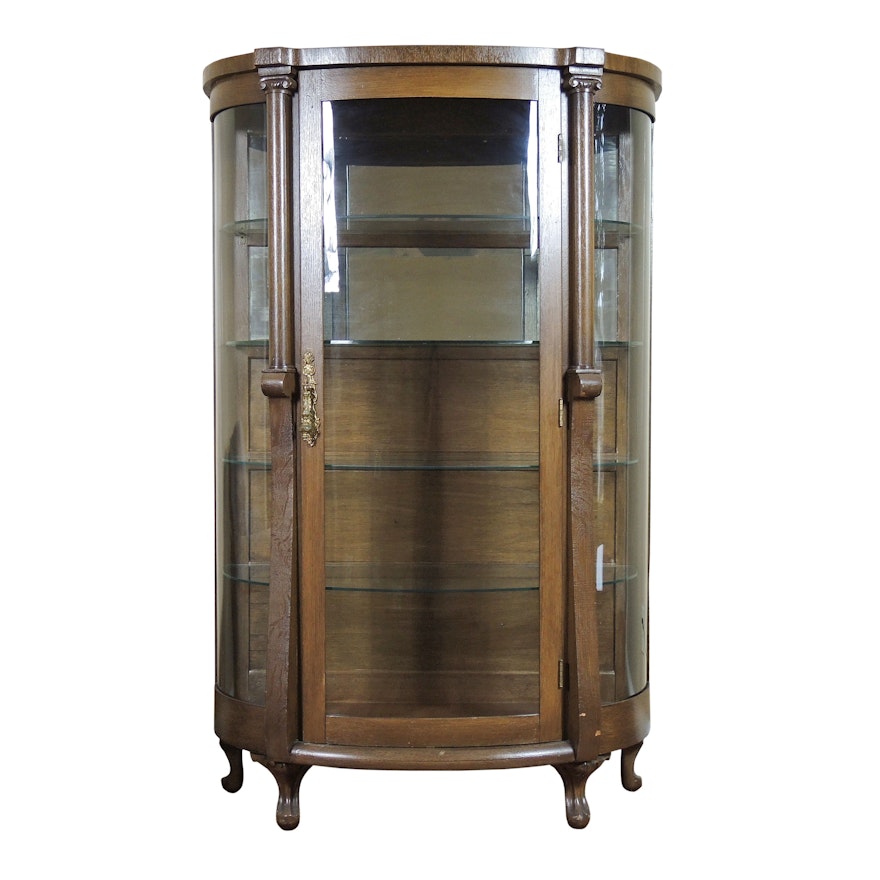 Illuminated Oak Bow Front Display Cabinet