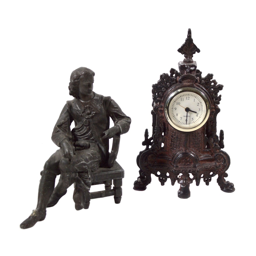 Indian Metal Quartz Desk Clock and Figurine