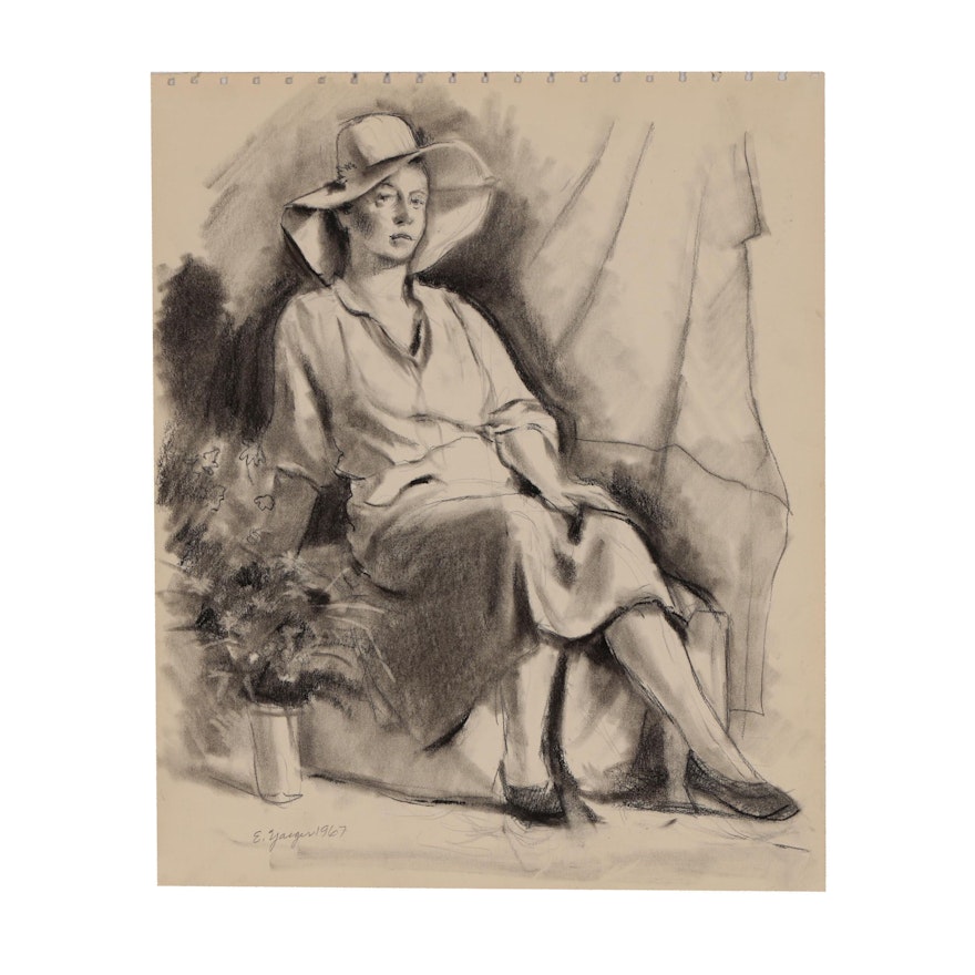 Edgar Yaeger Charcoal Portrait of Woman