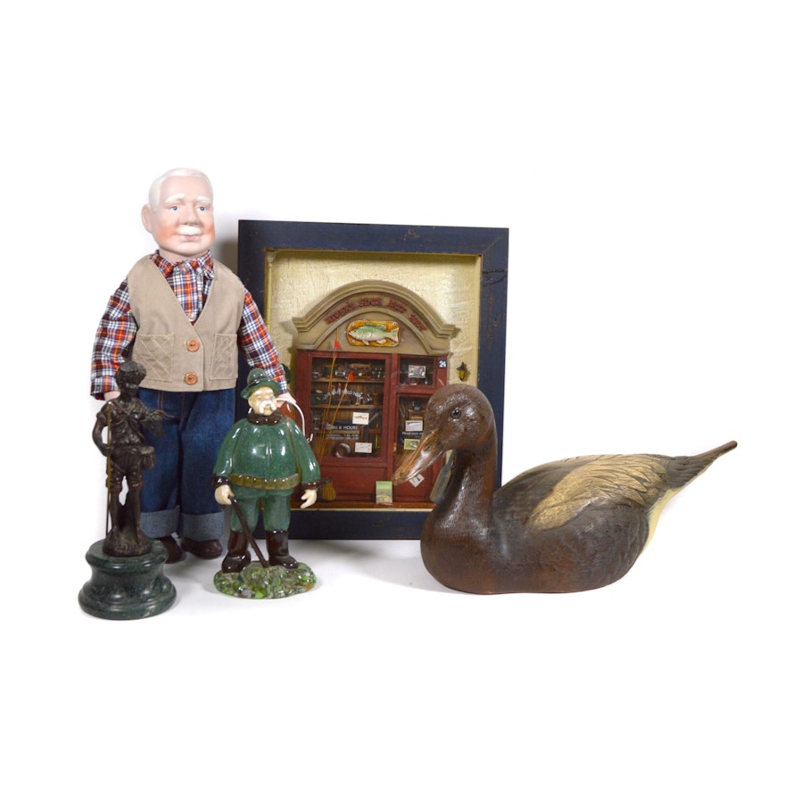 Fishing Diorama with Sculpture and Other Decor