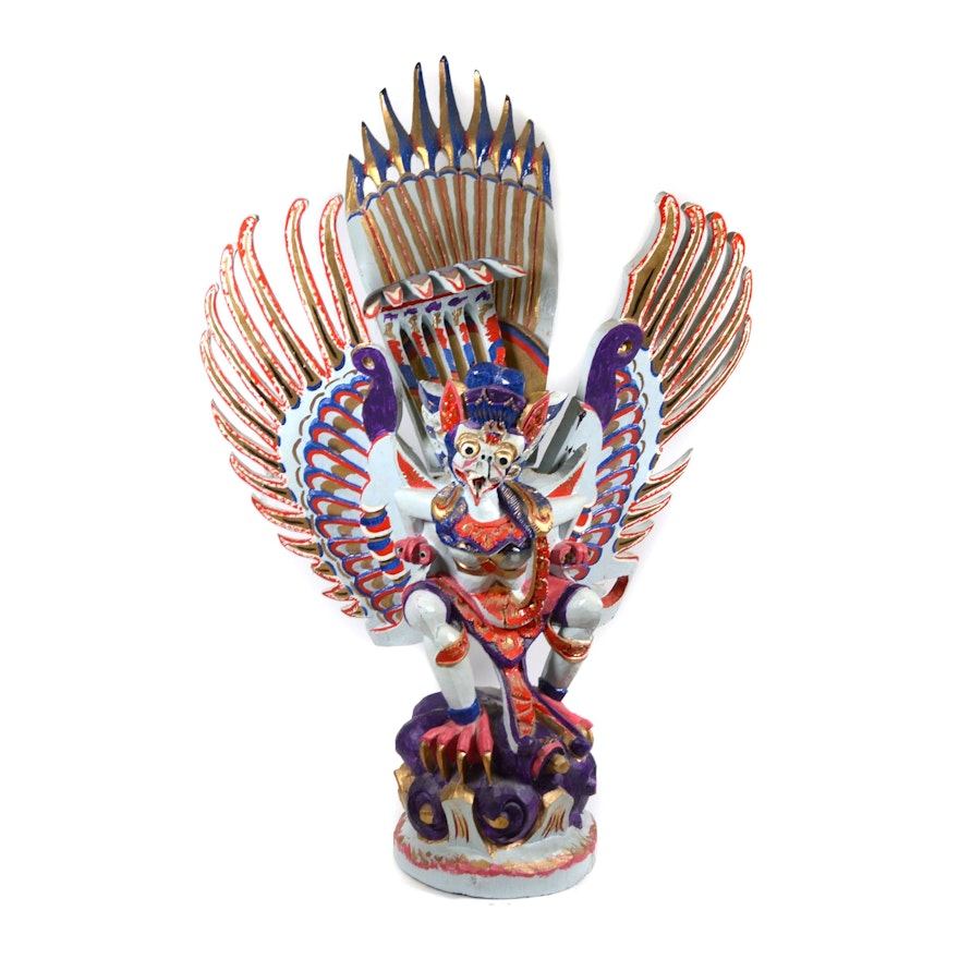 Hand Painted Carved Garuda Sculpture, Vintage