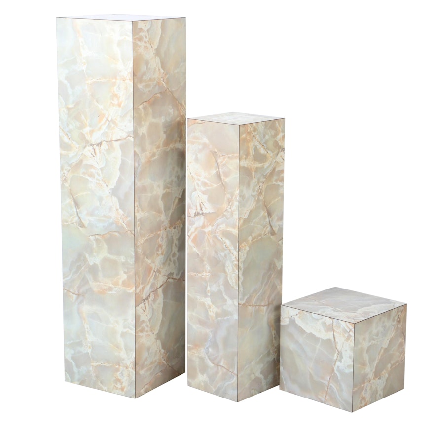 Faux Marble Veneer Pedestal Display Columns, Contemporary