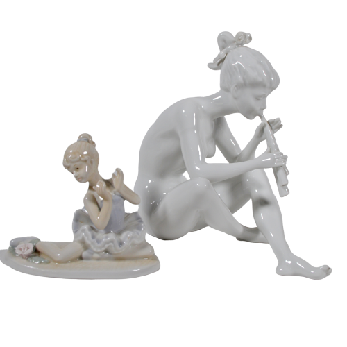 Kaiser Woman Flute Player Porcelain Figurine and Other Ballerina Figurine