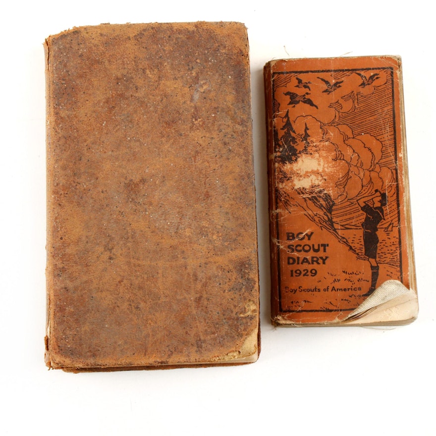 1844 "Daboll's Schoolmaster's Assistant" with "Boy Scout Diary 1929"