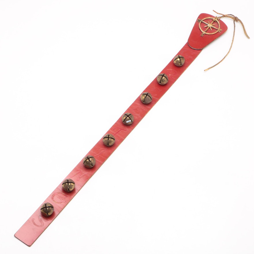 Decorative Jingle Bells "Greetings" Hanging Harness Collar With Compass Accent