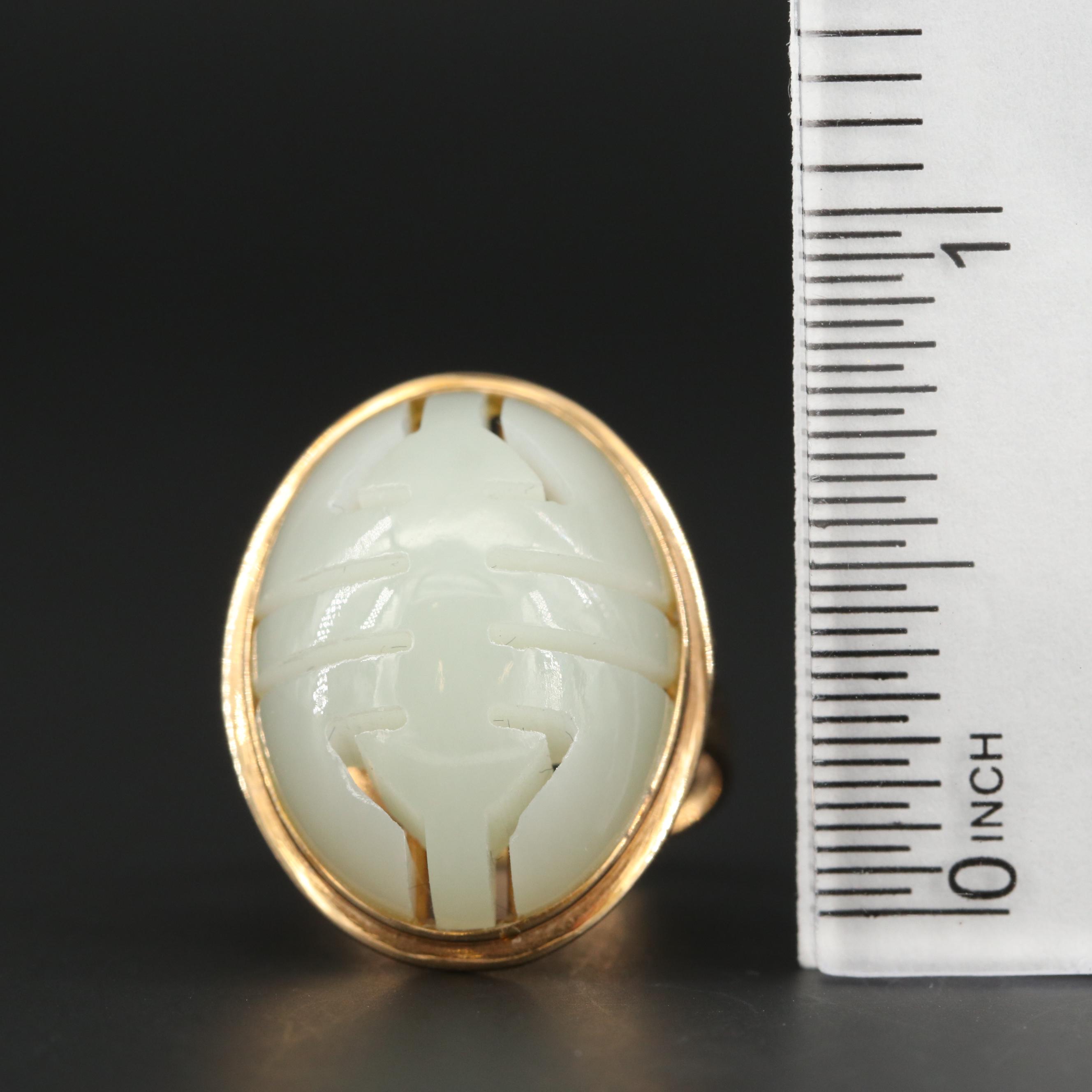 14K Yellow Gold Carved Bowenite Ring