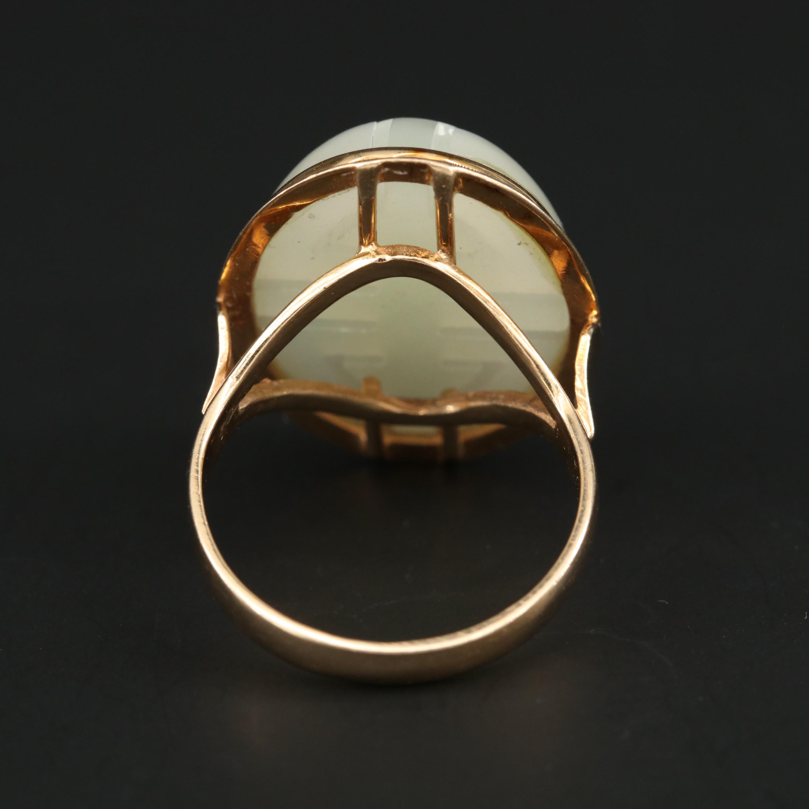 14K Yellow Gold Carved Bowenite Ring