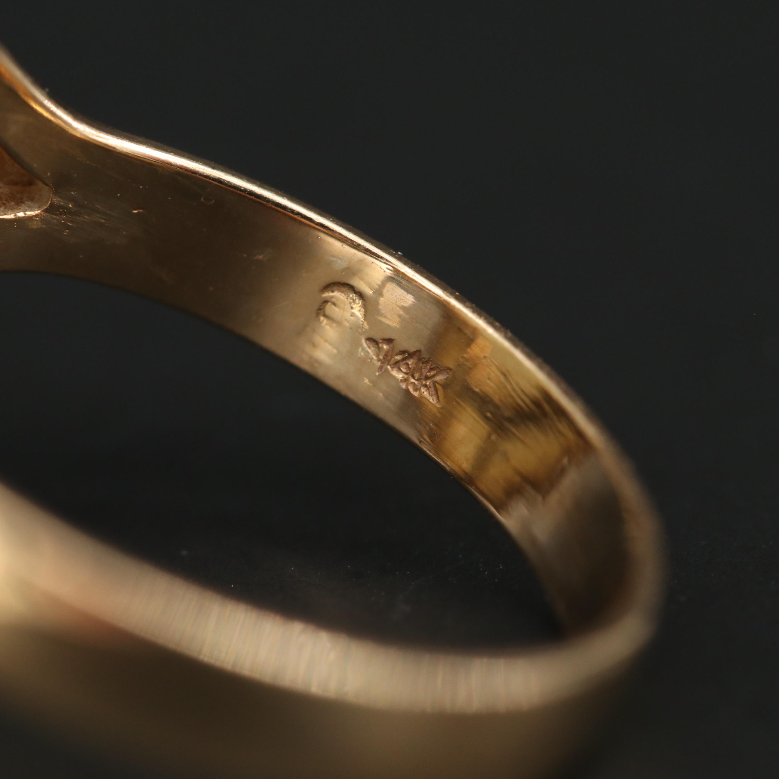 14K Yellow Gold Carved Bowenite Ring