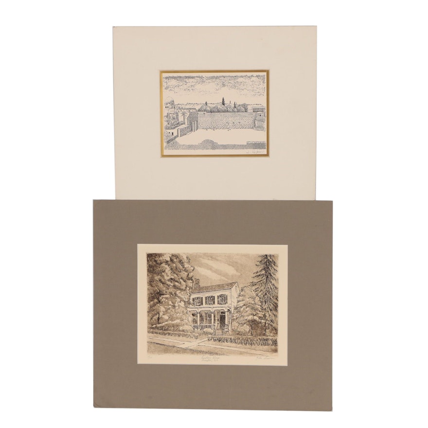 Etching with Aquatint "Einstein House, Princeton, N.J." and More