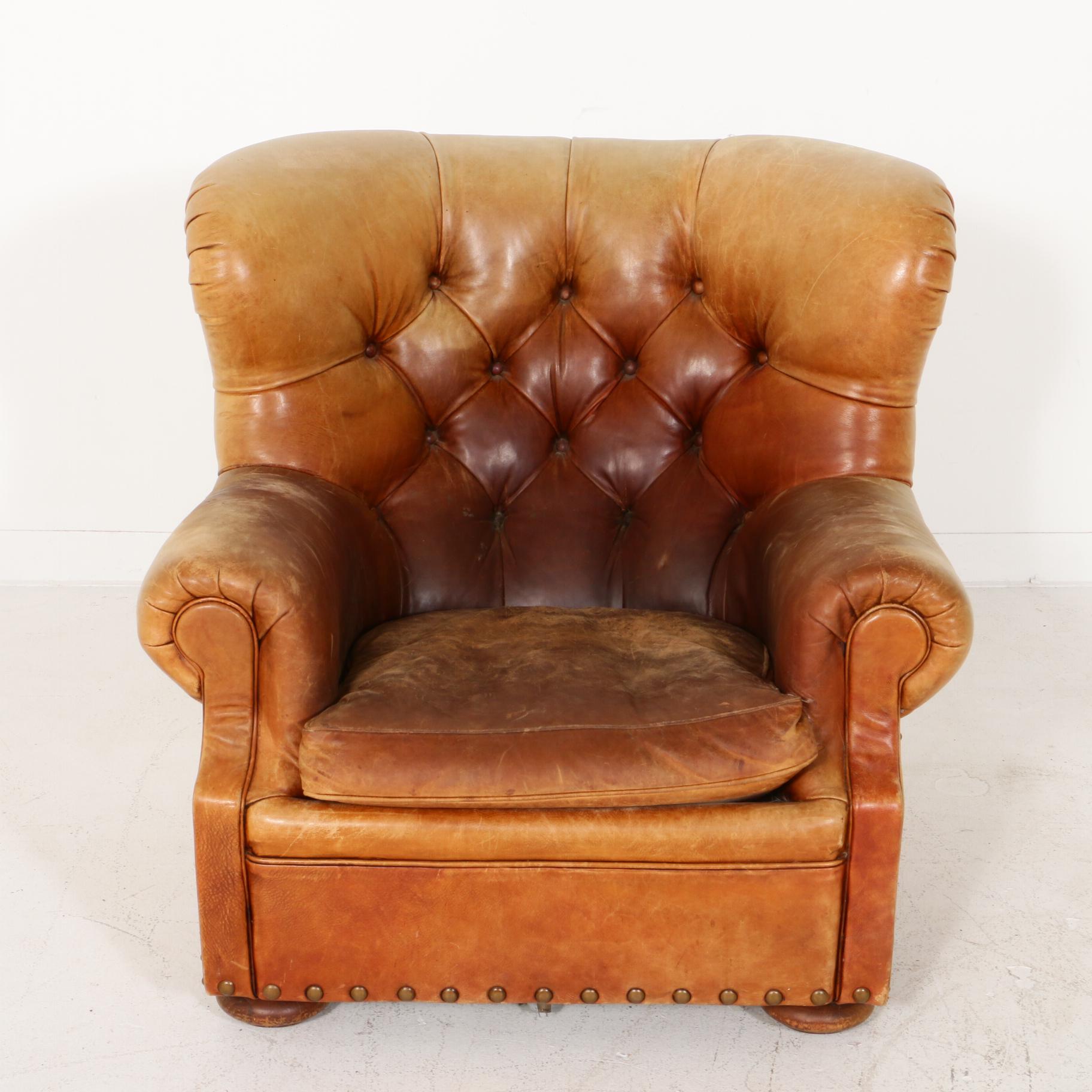 Ralph Lauren Nailhead Tufted Back Leather Club Chair