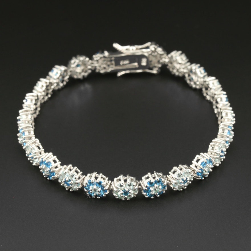 Sterling Silver Faceted Glass Floral Motif Bracelet