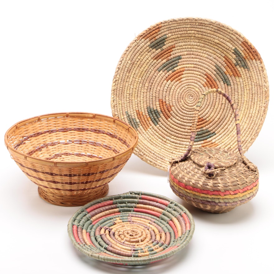 Collection of Woven Baskets, Bowls and Carry Bag